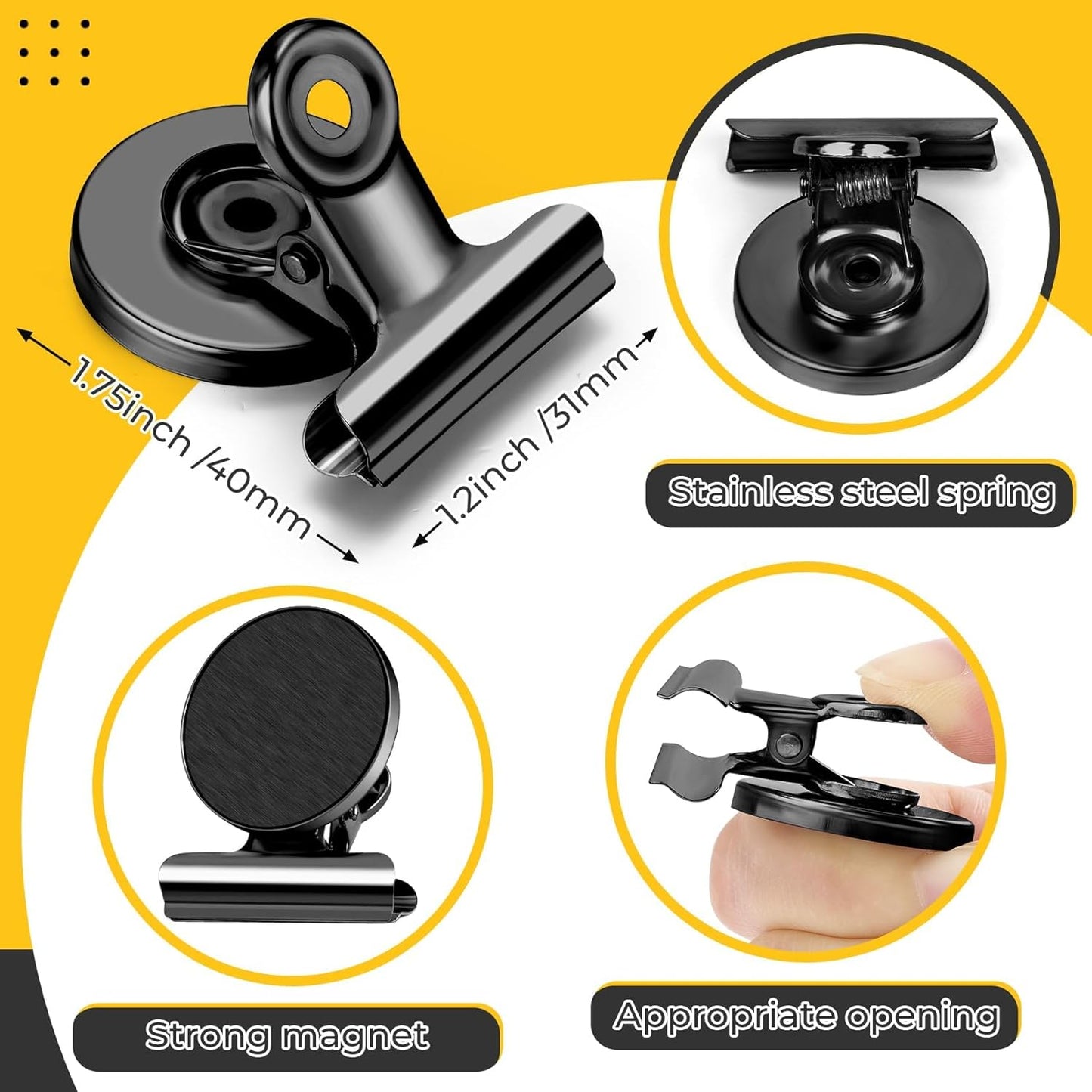 200 Pack Magnetic Clips Heavy Duty, Fridge Magnets Refrigerator Magnets, Magnet Clips for Whiteboard, Clip Magnets for List Display Paper Fasteners on Home, Office,Classroom (Black)