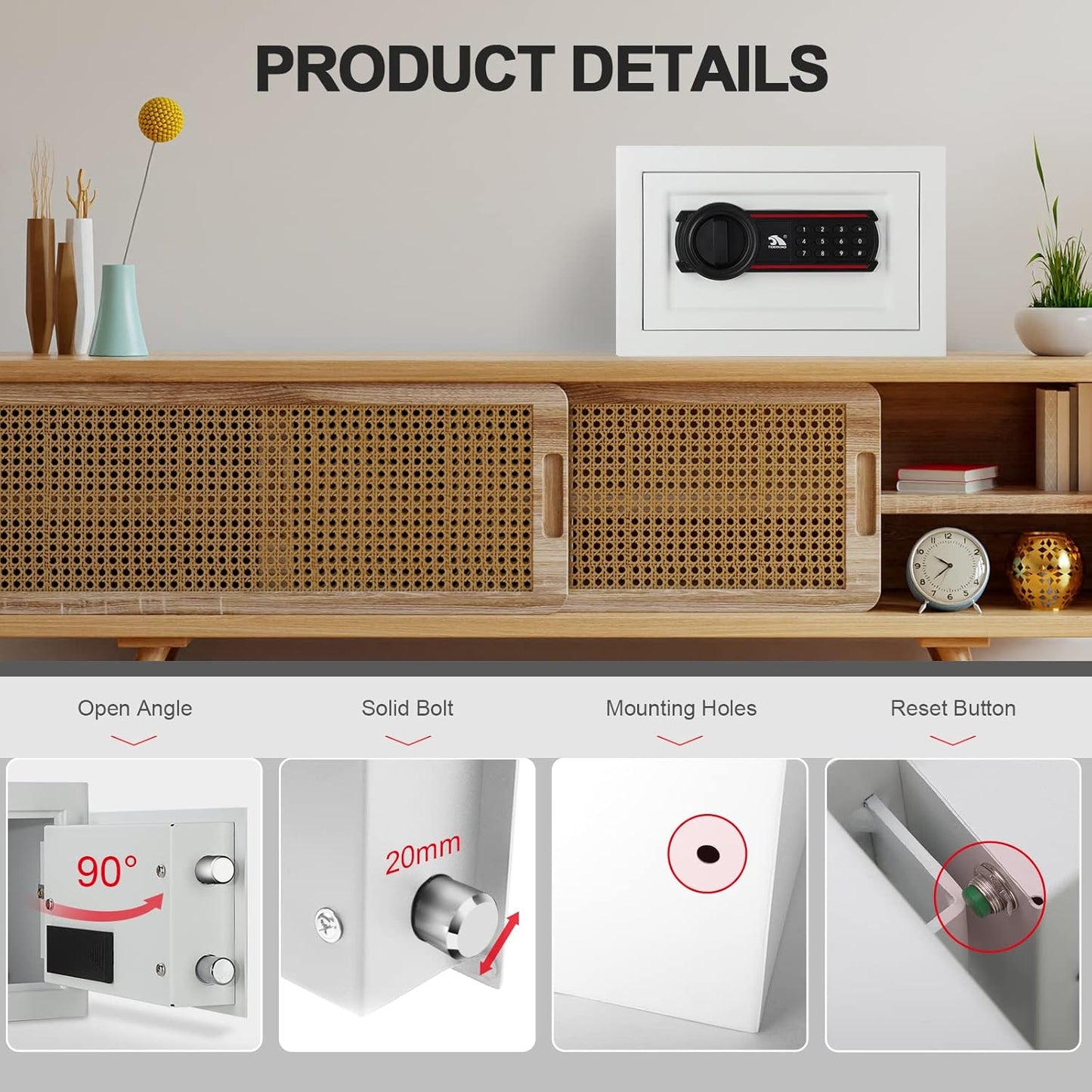 TIGERKING Digital Keypad Safe Box, 0.5 Cubic Feet Small Safe Money Safe Lock Box Cabinet Safes, Solid Alloy Steel Office Hotel Home Mini Safes for Cash Jewelry Documents(White)