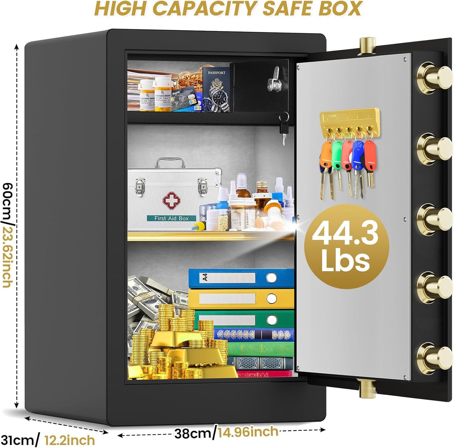 5.0 Cuft Fireproof Safe for Home, Home Safes Water and Fireproof, Safe Box with Digital Combination Lock, Fire and Water Proof Bag, Removable Shelf, Smart Alert, Fire Proof Safes for Money, Valuables
