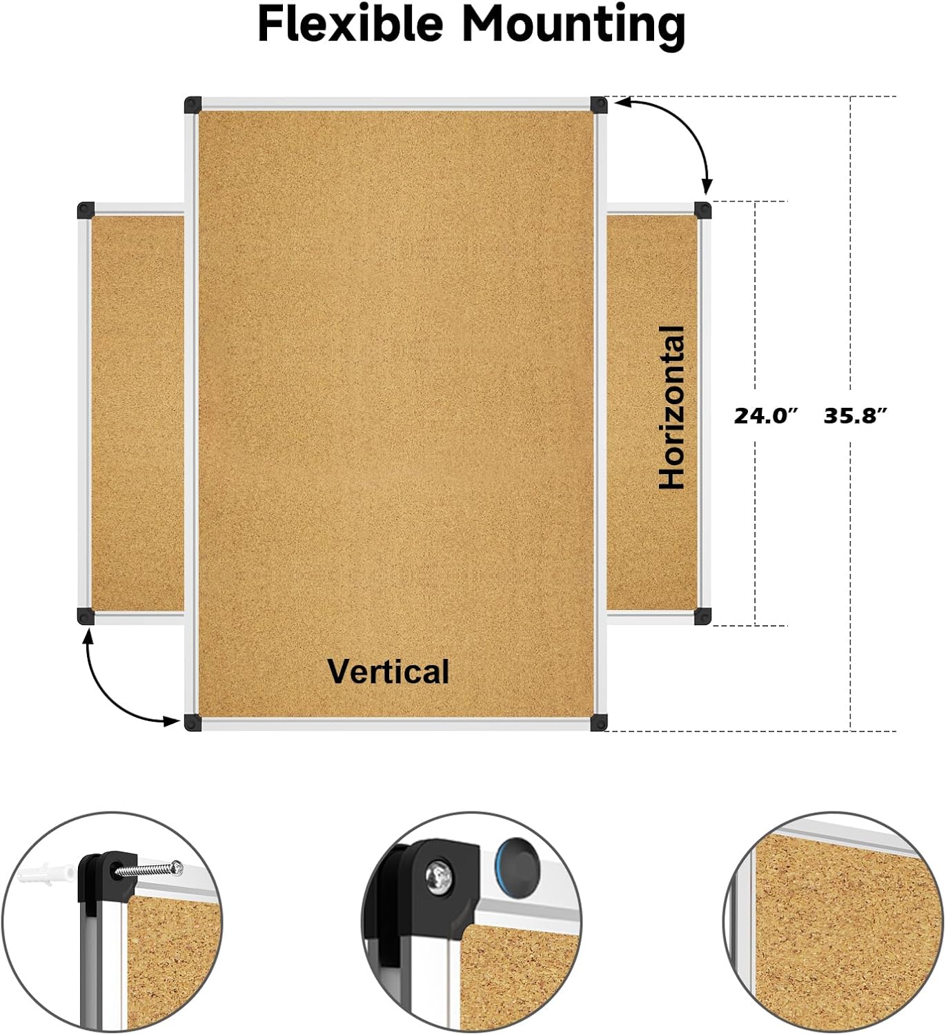 XBoard Cork Board 36 x 24, Notice Cork Bulletin Board, Corkboard with Aluminum Frame and Push Pins for Display