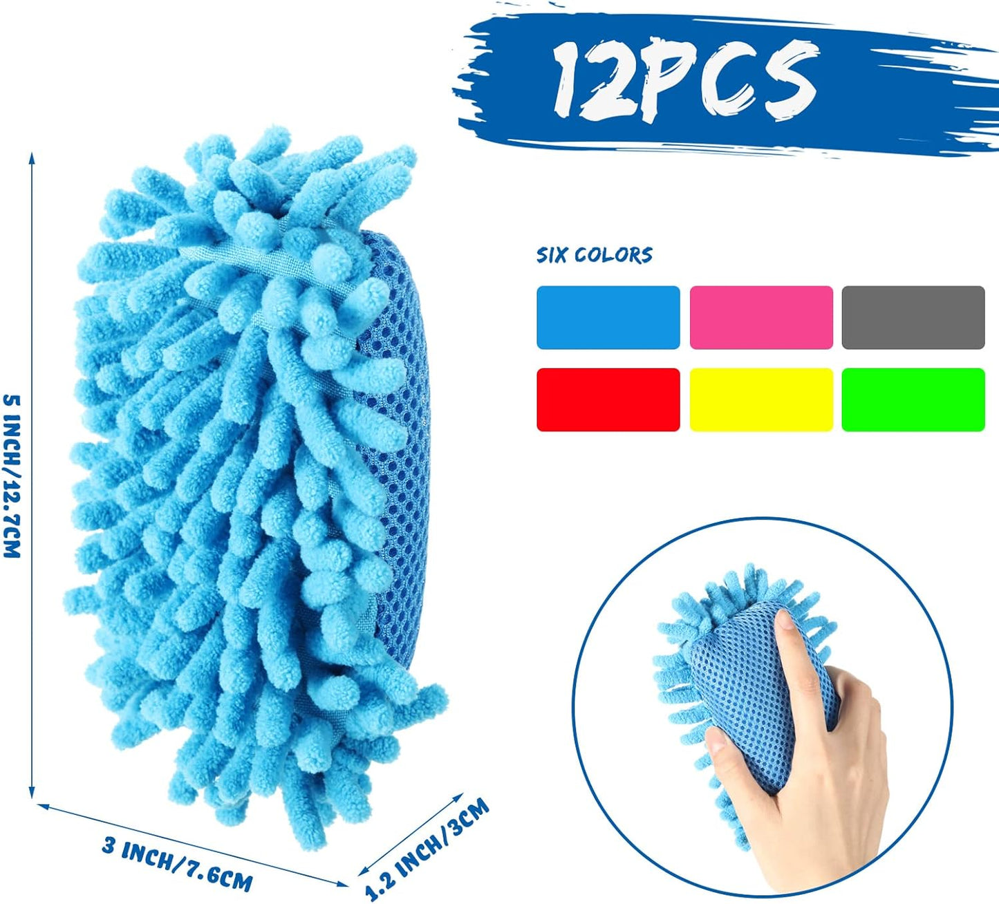 Epakh 12 Pieces Magnetic Microfiber Dry Eraser Microfiber Whiteboard Washable Shag Erase Board for Markers Chalk Home Classroom and Office(Grey, Neon Green, Neon Yellow, Red, Pink, Blue)