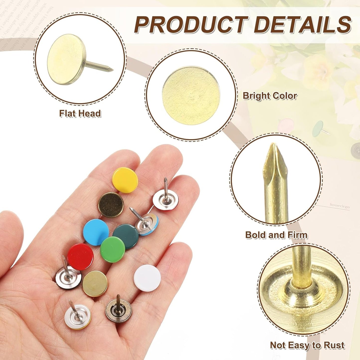 uxcell 100Pcs Upholstery Tacks, 11mmx15mm Flat Head Thumb Tack Decorative Furniture Nails Push Pins for Furniture Sofa Headboards, Gold