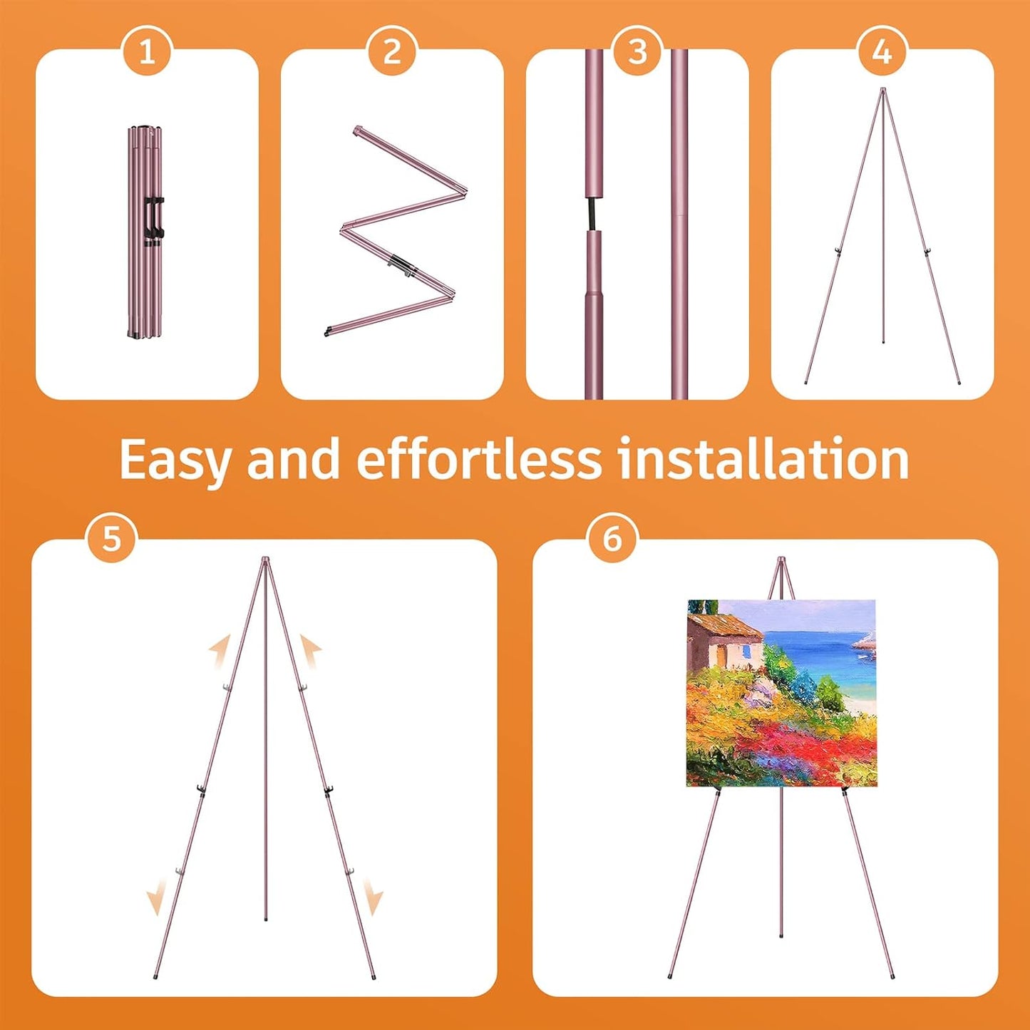 Easel Stand for Display, Aredy 63" Portable Painting Easel, Lightweight Metal Easels for Painting Canvas, Wedding Sign (2 Pack, Pink)