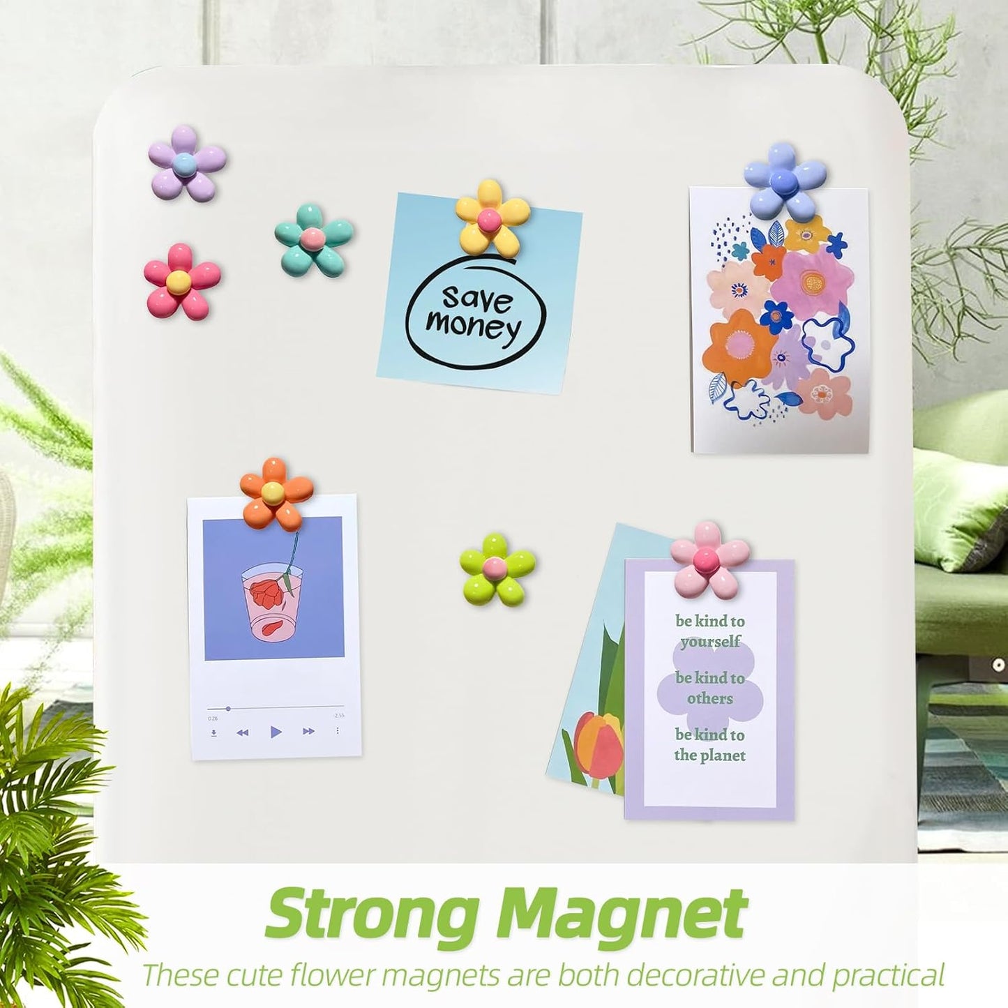 Qualsen Flower Magnets for Locker – 12 PCS Colorful Flower Fridge Magnets, Cute Locker Decorations for Girls, Small Strong Magnet for Whiteboard, Refrigerator, School Decor (8 Colors)