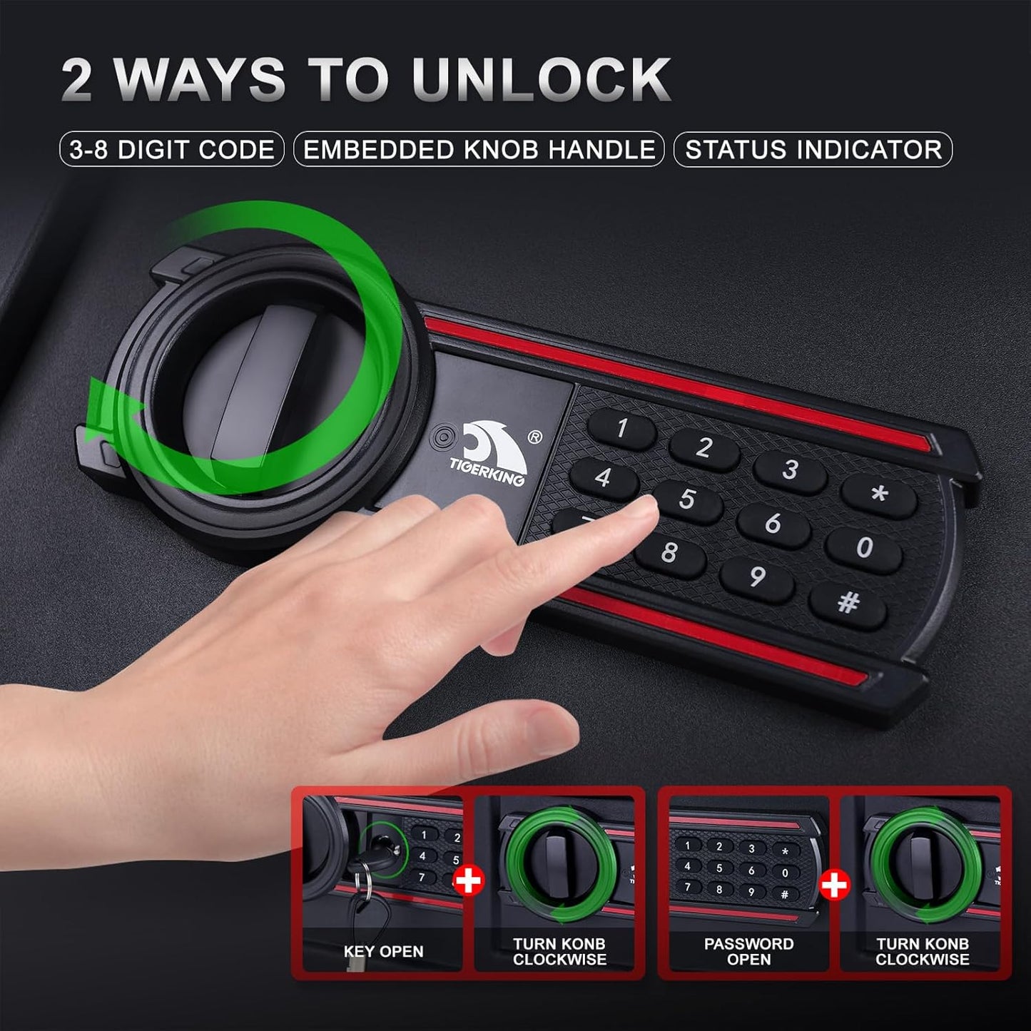 TIGERKING Digital Keypad Safe Box, Combination Lock Safes, 0.5 Cubic Feet Small Safe and Lock Box with Digital Keypad for Home, Office, Cash, Jewelry, Documents