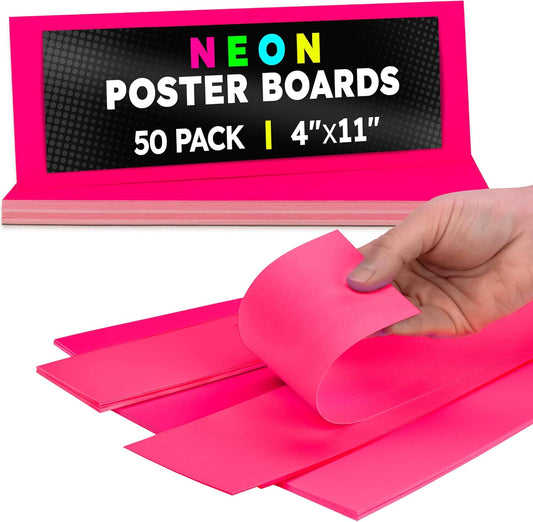 Hygloss Small Poster Board 4x11 - 50 Neon Pink Single Color Poster Boards Bulk Pack - 10 Pt. Thickness Colored Poster Board Paper for Projects, Flash Cards, Signs - Posterboard Multipack 4" x 11"
