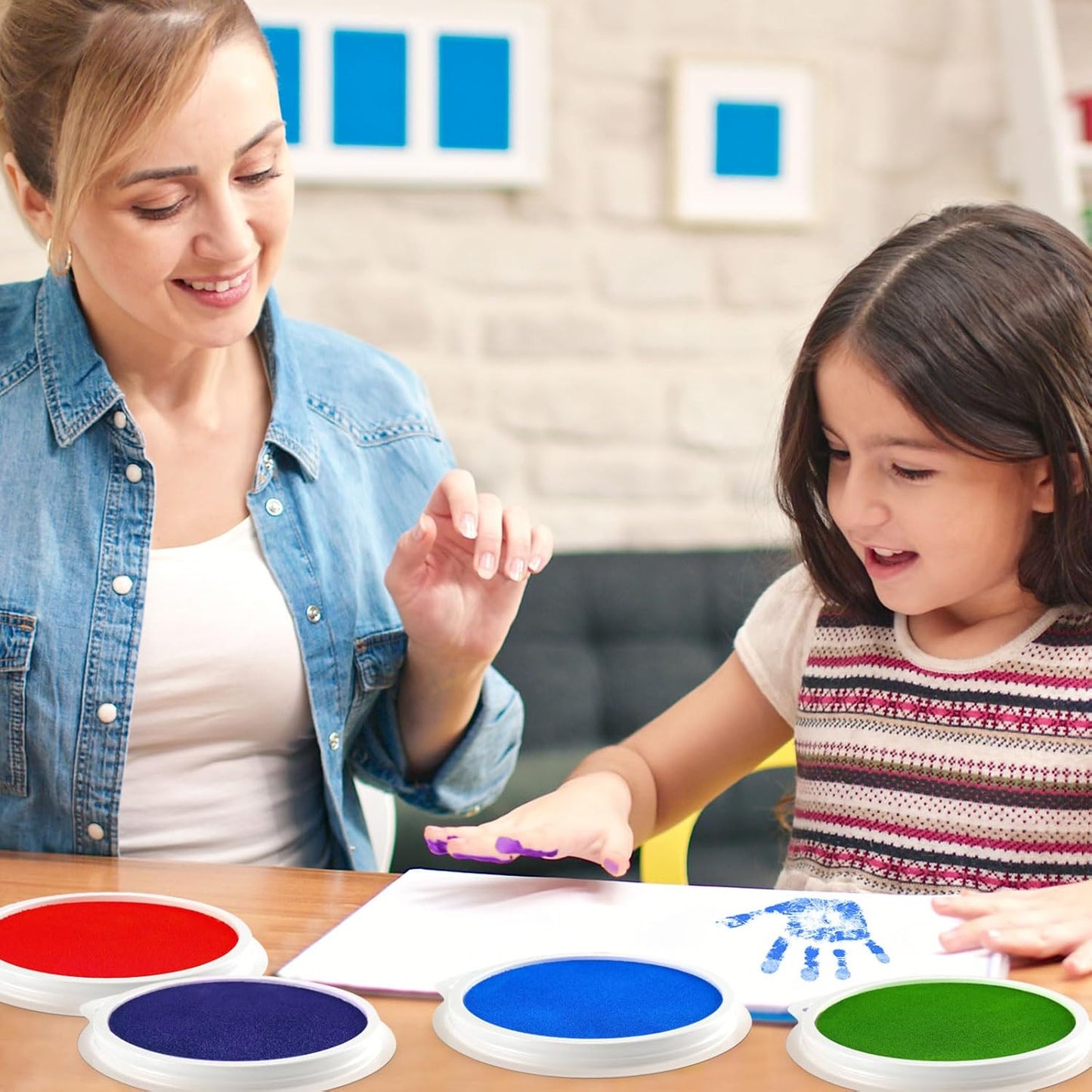 Lorzon 8 Colors Washable Stamp Pads for Kids, 7" Large Round Craft Ink Pads for Rubber Stamps Finger Painting Card Making (Pack of 8)