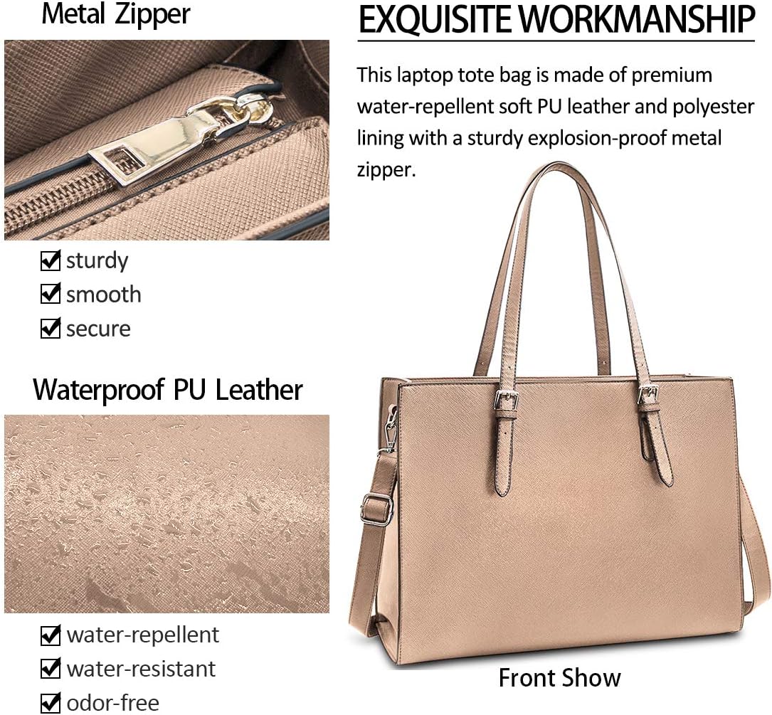Laptop Bag for Women Waterproof Lightweight Leather 15.6 Inch Computer Tote Bag Business Office Briefcase Large Capacity Handbag Shoulder Bag Professional Office Work Bag Khaki