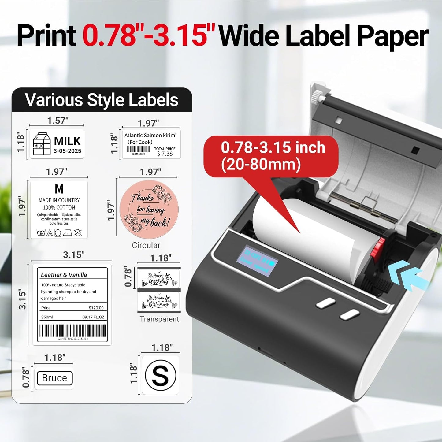 ORGBRO Z3 Label Maker Machine with Tape, 3 Inch Bluetooth Thermal Label Printer, Portable Sticker Printer for Small Business, Office, Home Organization, Barcode, Address, Compatible with Phones & PC