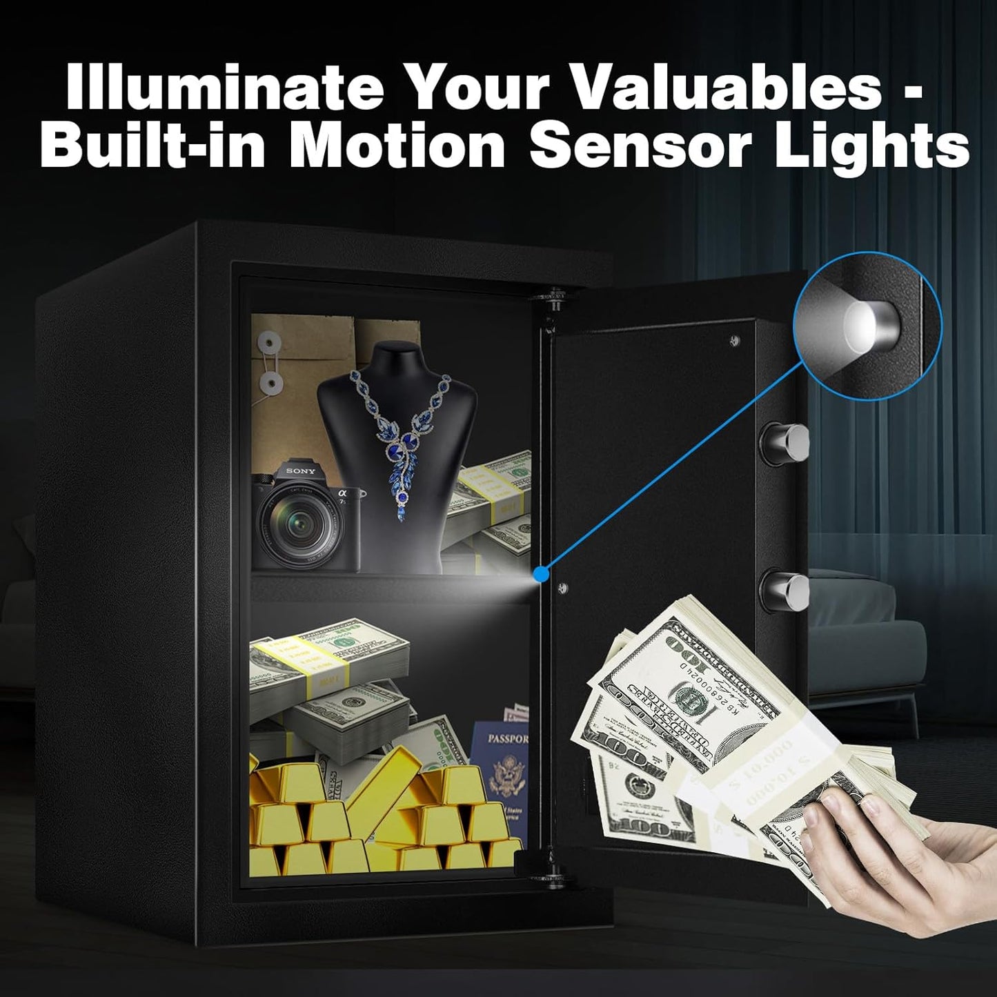 2.2 Cu Ft Fireproof Home Safe Box - Digital Electronic Keypad, Steel Security Combination Lock Box with Removable Shelf, Emergency USB-C Cable, Safety Box for Document Money Jewelry Handgun