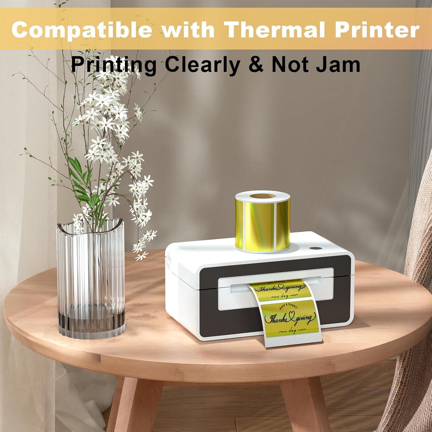 RBHK Holographic Thermal Labels - 500pcs 2.25"x1.25" Thermal Printer Labels, Waterproof Thermal Printer Stickers for Logo Design, Name Price Tag, Address, QR Code, Thanks Card, 500 Labels/Roll