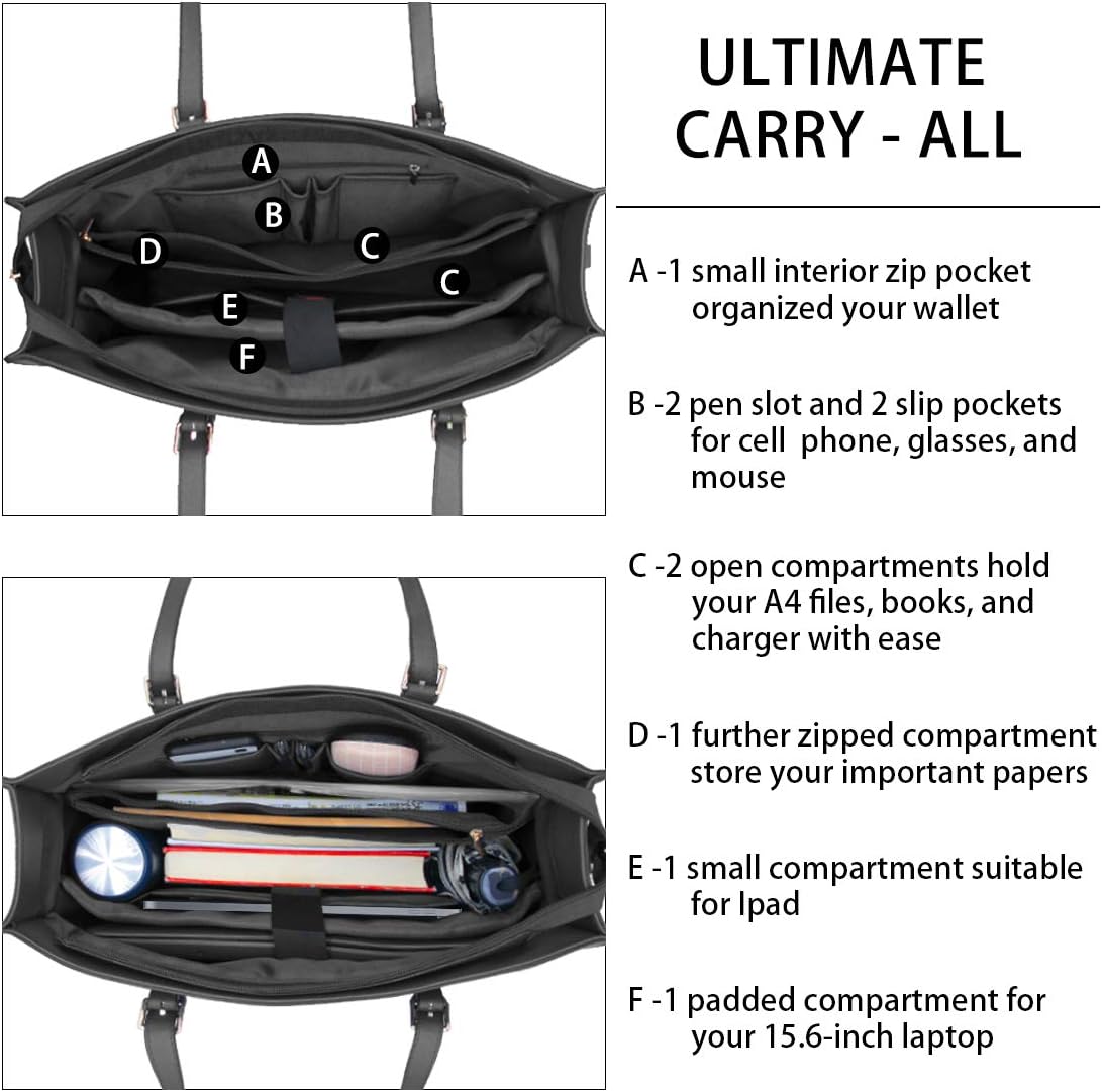 Laptop Bag for Women Waterproof Lightweight Leather 15.6 Inch Computer Tote Bag Business Office Briefcase Large Capacity Handbag Shoulder Bag Professional Office Work Bag 15.6 Inch Grey