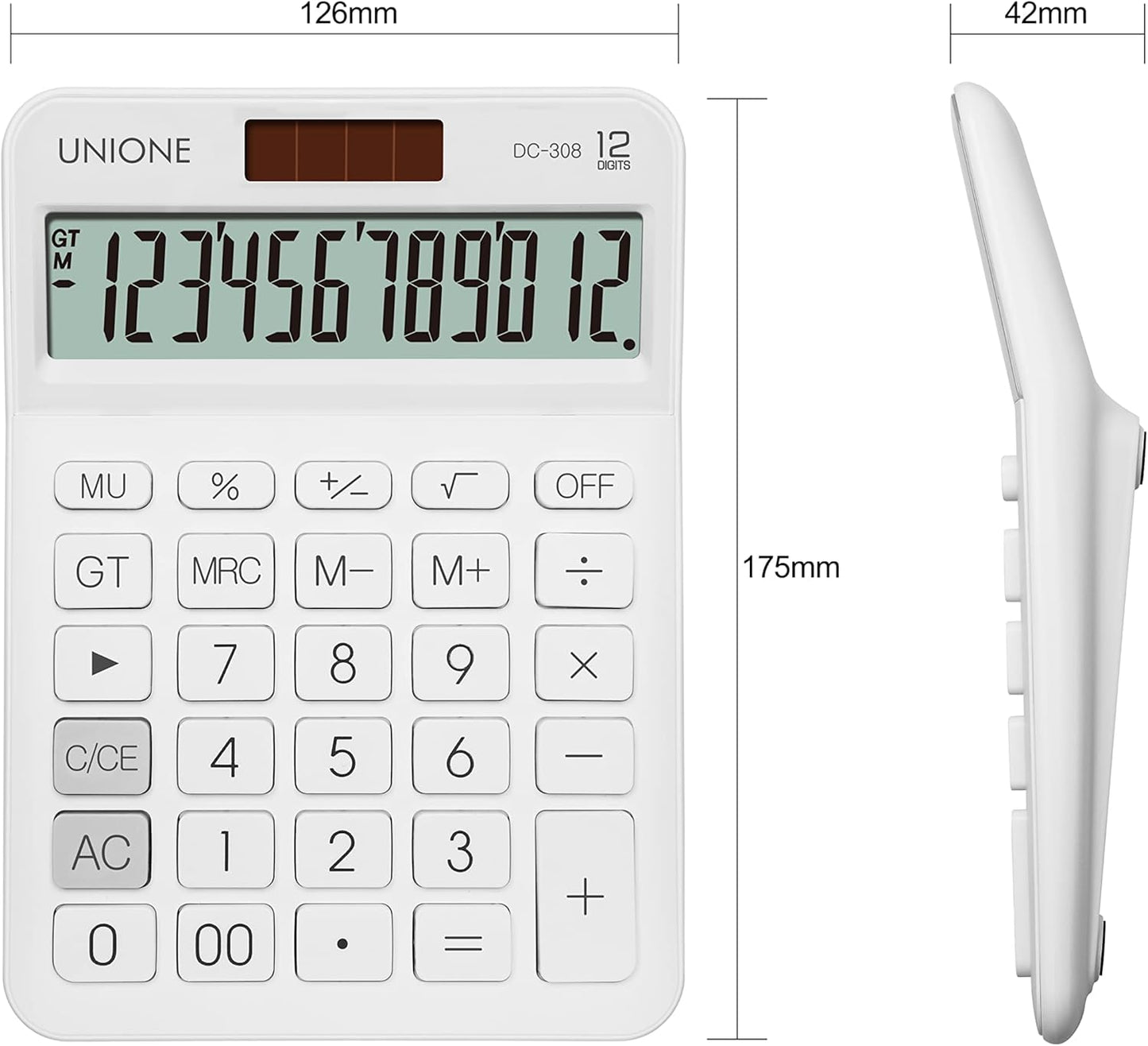 UNIONE Big Size Calculator with a Bright LCD, Dual Power Handheld Desktop. Color. Business, Office, High School 5×7in (WHITE)