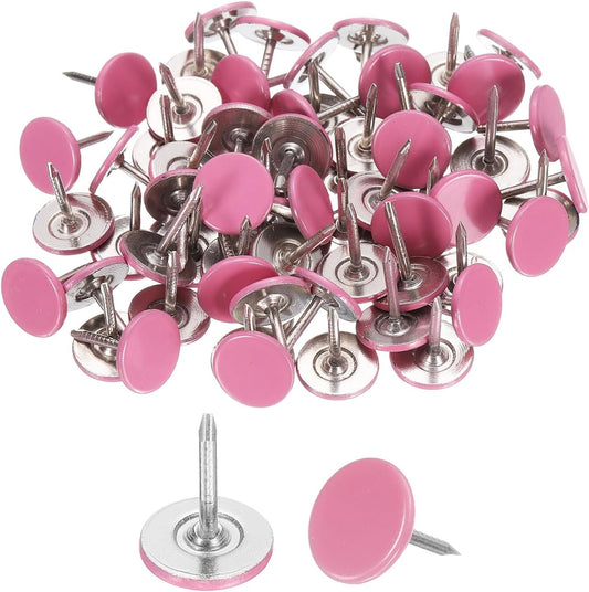 uxcell 150Pcs Upholstery Tacks, 11mmx13mm Flat Head Thumb Tack Decorative Furniture Nails Push Pins for Furniture Sofa Headboards, Pink
