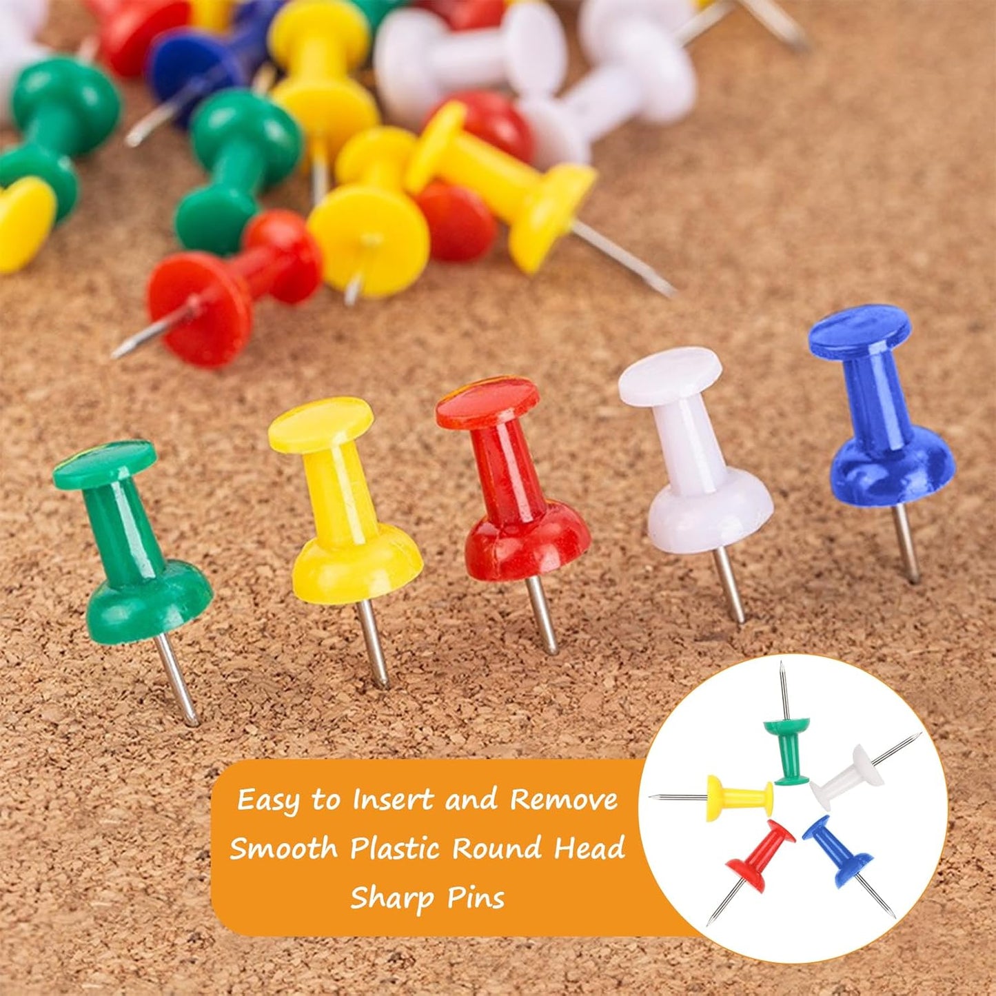 500 Pack Push Pins Tacks, Colored Map Push Pins, Plastic Head, Steel Point, Thumb Tacks for Cork Board, Bulletin Board, Map Pins, Photo Hanging Tacks at Homes, Schools and Offices