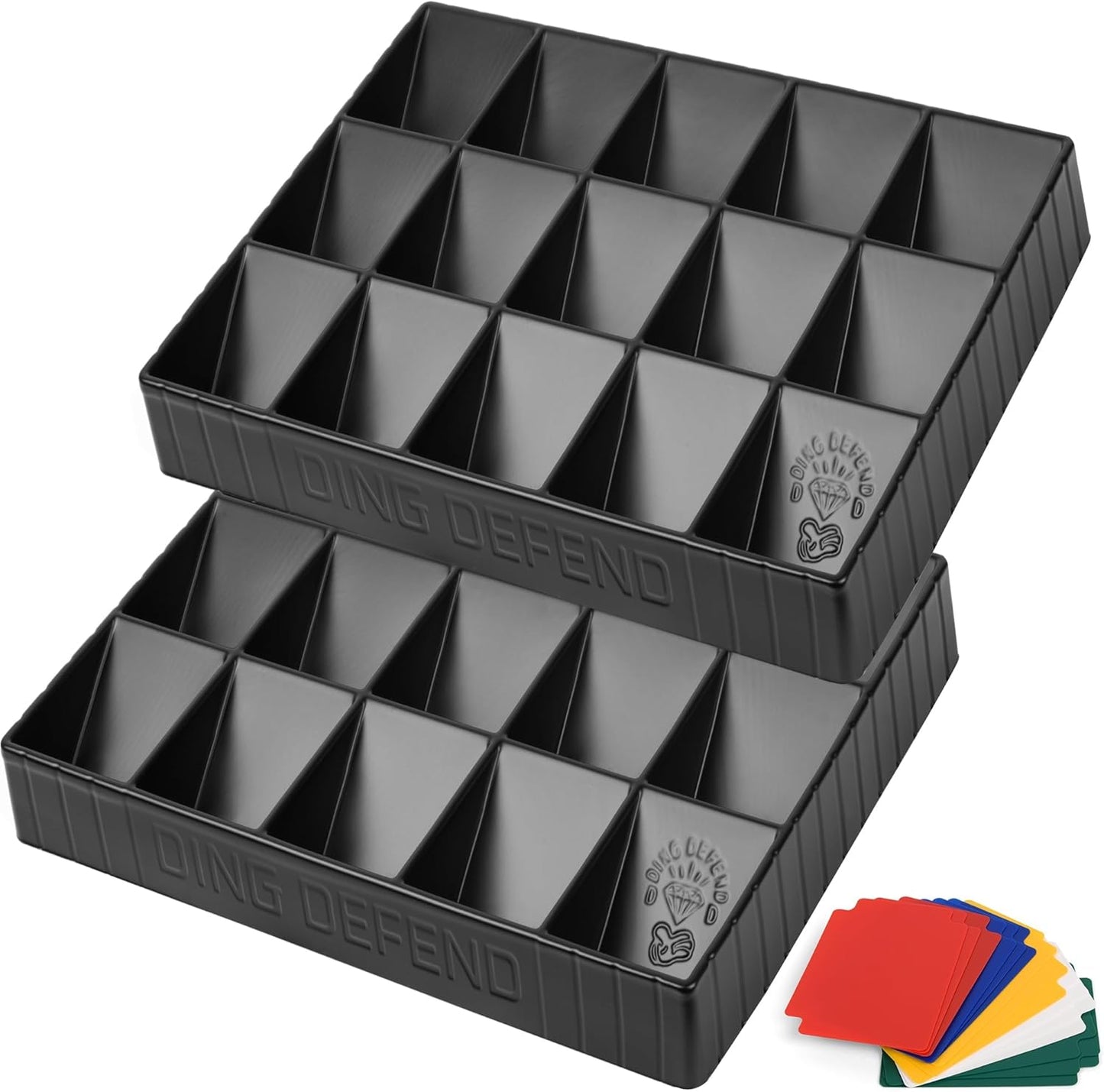 2 Pack Card Sorting Tray - Stackable Trading Cards Organizer, 15-Compartment Playing Organizing Tool - Sorter for Raw, Sleeved and Toploaders, Includes Label Dividers
