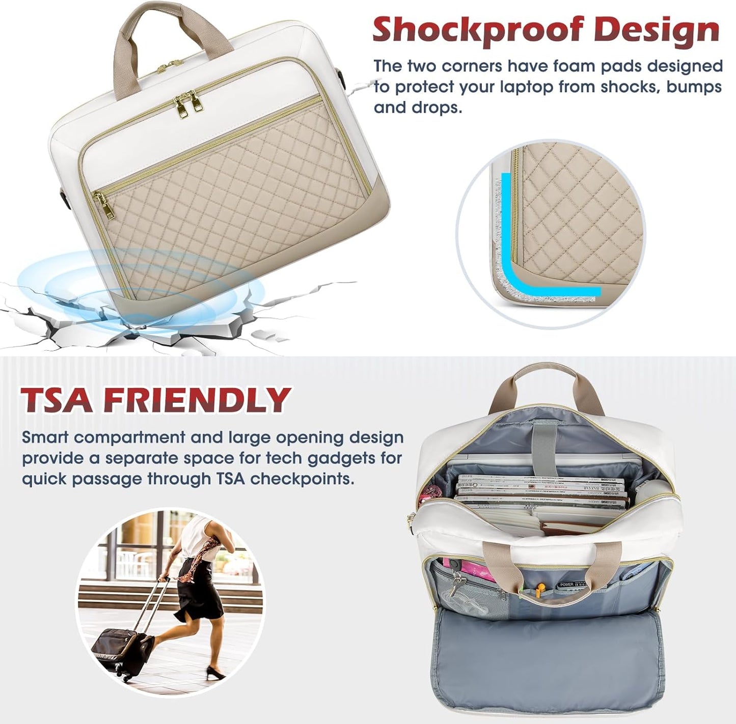 NEWHEY Laptop Bag 17.3 Inch Laptop Briefcase for Women Men Waterproof Shoulder Messenger Bag Large Computer Bag for Business Office Work College, Khaki&Beige