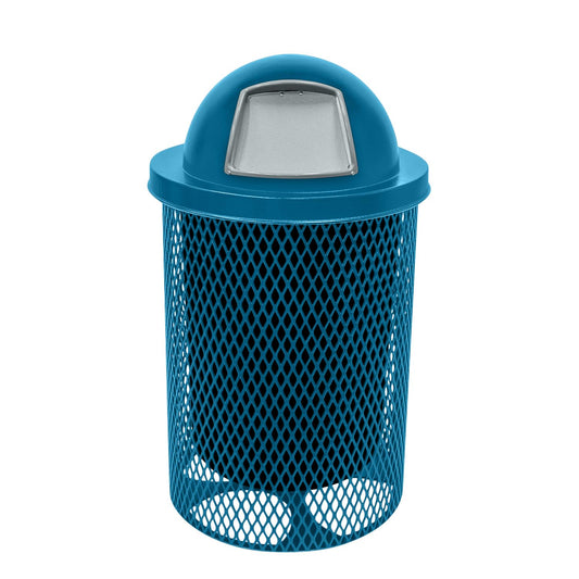 RDT-LBL Heavy Duty 32 Gallon Round Trash Receptacle, Liner Included, Light Blue with Black Dome, Made in America