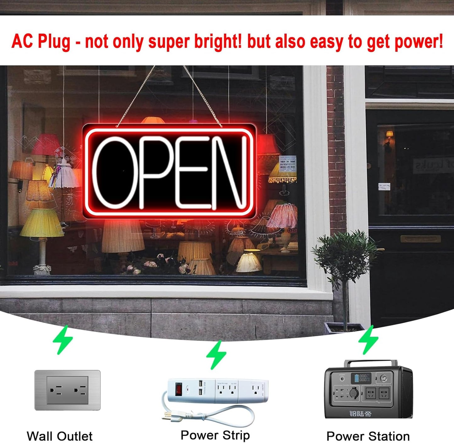 Led Neon Open Signs for Business,16.5"X 9" Ultra Bright Open Signs, Powered by 12V/2A AC Adapter, 6 Levels Adjustable Bright Led Neon Open Sign for Bar Salon Coffee Stores Club Hotel (Black Backplate)