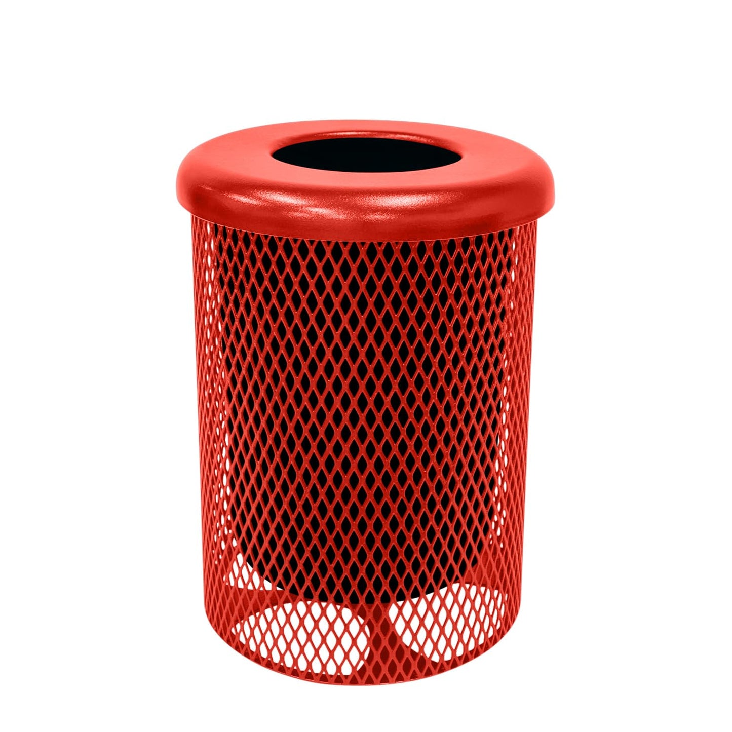 RFT-RED Heavy Duty 32 Gallon Round Trash Receptacle, Liner Included, Red with Flat Top Lid, Made in America
