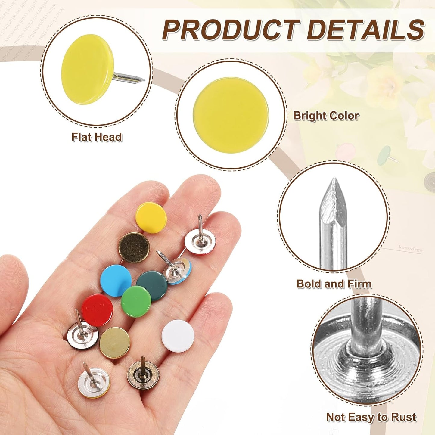 uxcell 120Pcs Push Pins, 11mmx17mm Round Flat Head Decorative Thumb Tacks Upholstery Tacks for Cork Board Office Wall Hangings, Light Yellow