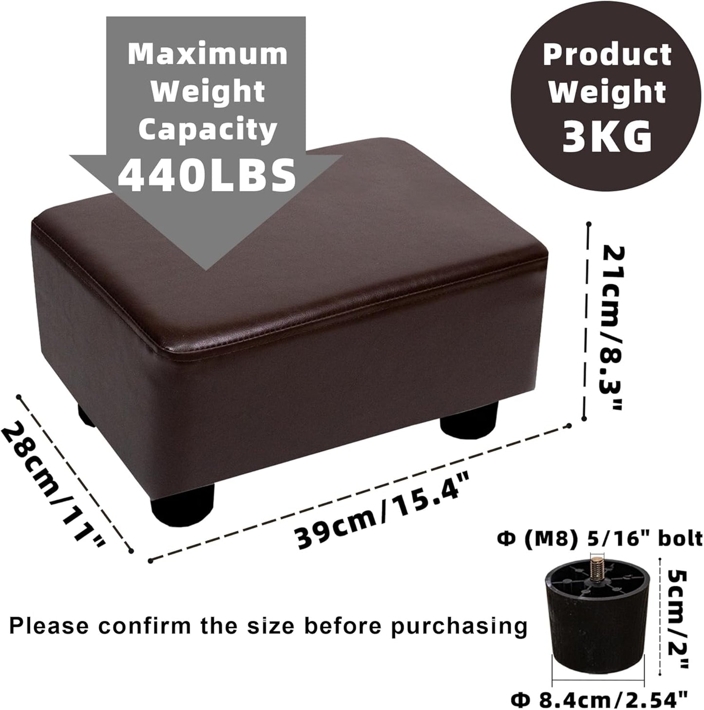 CAROLMADE Small Foot Stool Ottoman Footstool with Legs Under Desk Footrest for Living Room Bedroom and Office, Dark Brown
