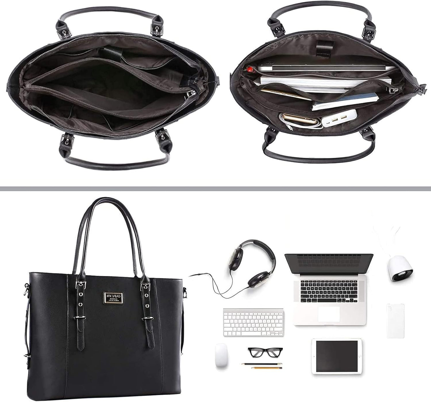 MOSISO PU Leather Laptop Tote Bag for Women, Waterproof Large Capacity Business Work Briefcase Shoulder Laptop Bag