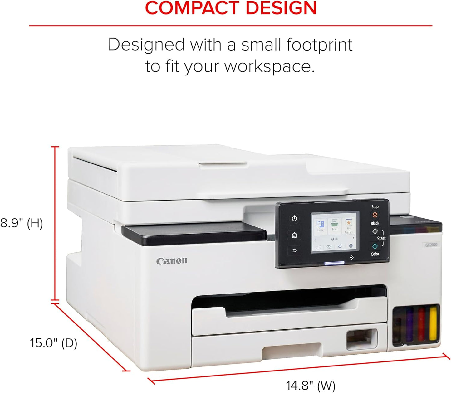 Canon Megatank GX2020 All-in-One Wireless Supertank [Megatank] Printer | Print, Copy and Scan| Mobile Printing |2.7" LCD Color Touchscreen | Auto Document Feeder and Auto Duplex Printing