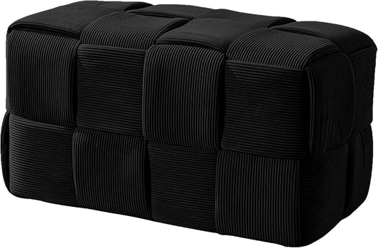 Ottoman Foot Rest Soft and Comfortable Ottoman Square Corduroy Woven Design Sofa Stool (Black-L)
