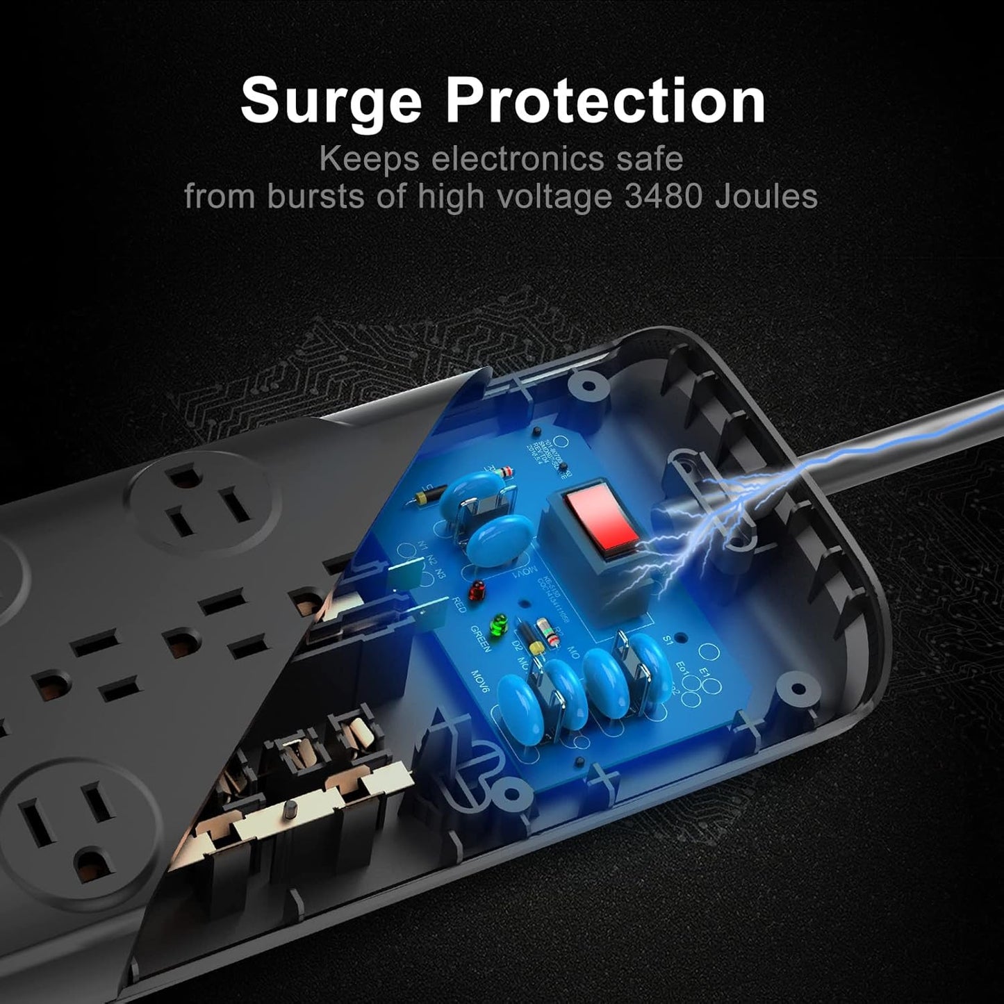 Surge Protector Power Strip (3480J), Huntkey 12 Outlets with 2 USB A Ports and 1 USB C Ports, 20W Power Delivery Charging for Home, Office, Dorm Essential, ETL Listed