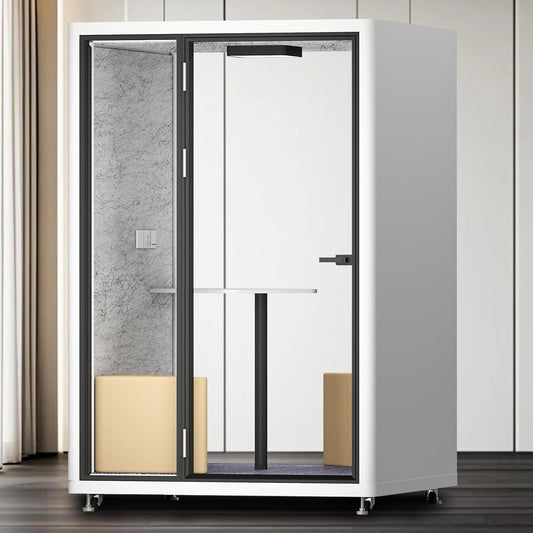 Office Sound Booth with Audio Privacy - Portable Soundproof Booth with White Modern Style,Movable Room with Light,Ventilation,Socket for Game,Private Chat Room,Independent Office(59.05IN)