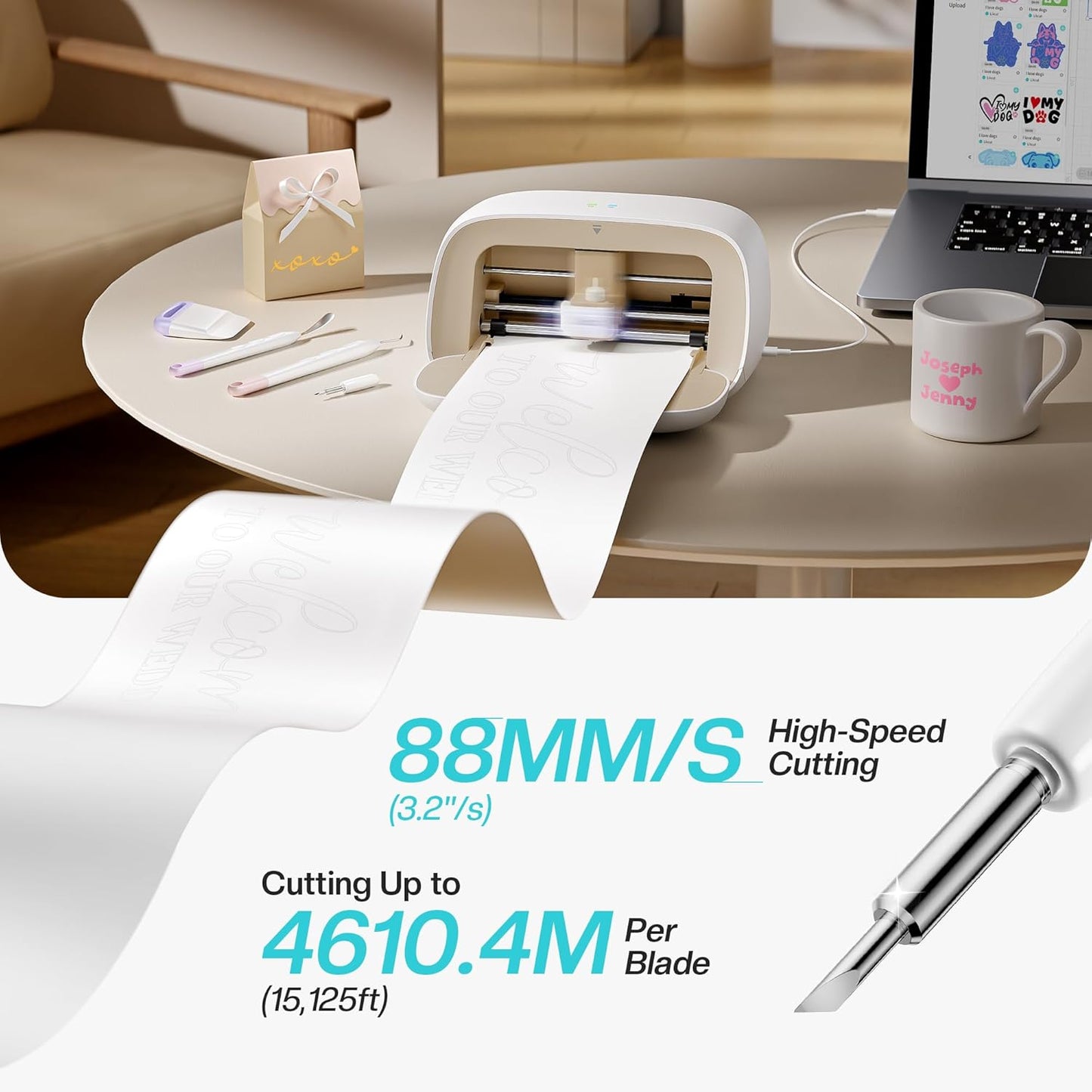 Vinyl Cutter Machine S501 - Smart Compact Sticker Maker for Vinyl & Paper Crafts, Portable Plotter DIY Cutting Machine for Sticker Joy Craft & Party Supplies, Wedding Decor, Beige