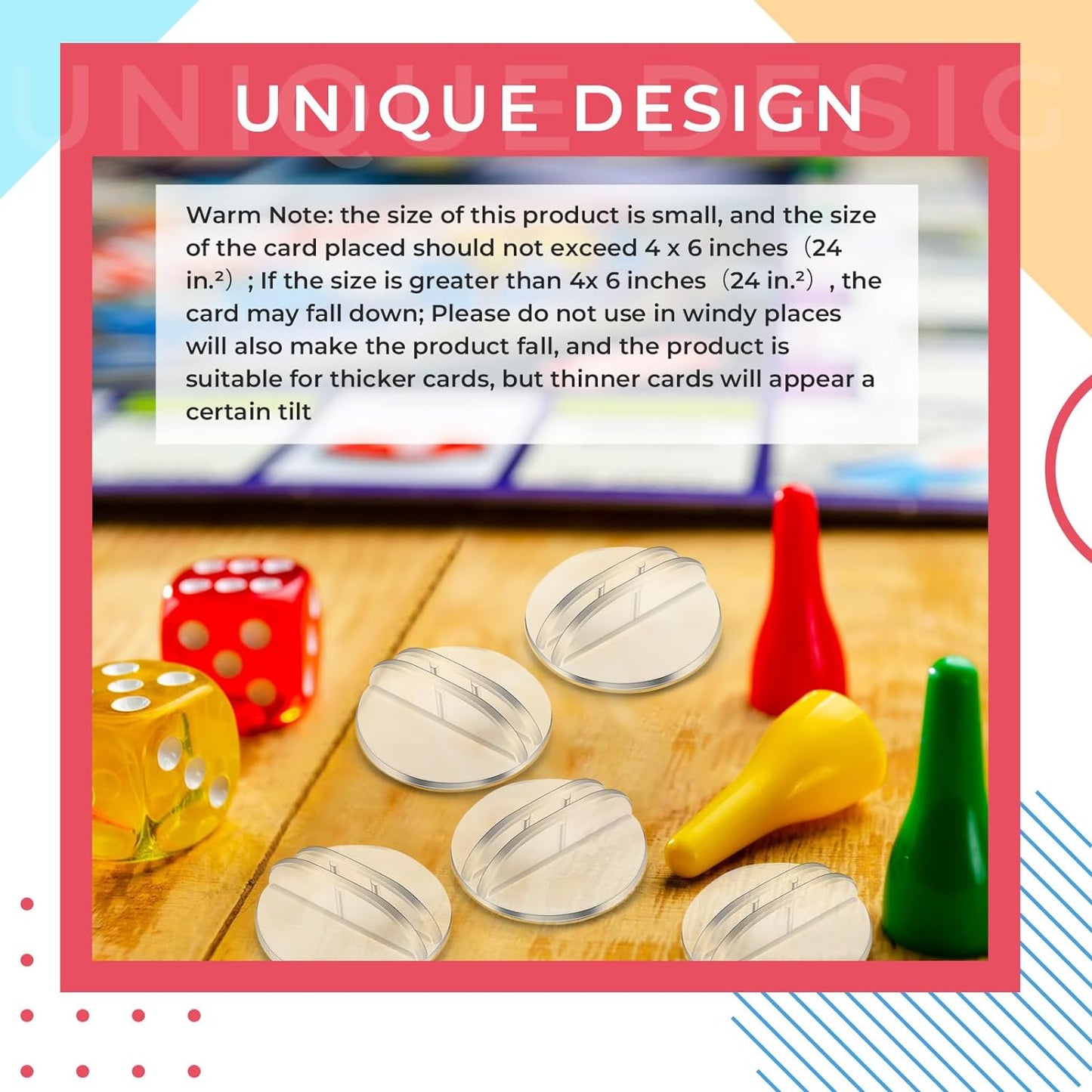 Yinkin 50 Pcs Mini Card Stands Plastic Place Card Holders Paper Miniature Bases Clear Paper Board Clips for Game Table Numbers Translucent Business Price Tags Menus Labels Party, 1 Inch in Diameter