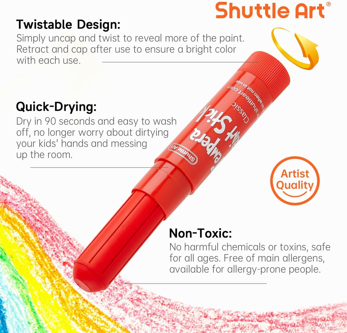 Shuttle Art Tempera Paint Sticks, 32 Colors Solid Tempera Paint for Kids, Super Quick Drying, No-Toxic, Works Great on Paper Wood Glass Ceramic Canvas