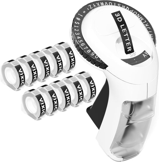 Embossing Label Maker Machine with Tapes, Vintage Retro Manual Punch Old School Embossed Labeler with 10 Rolls 3D (3/8") Embosser Tapes for Home Kids DIY Crafting & Scrapbooking, Black