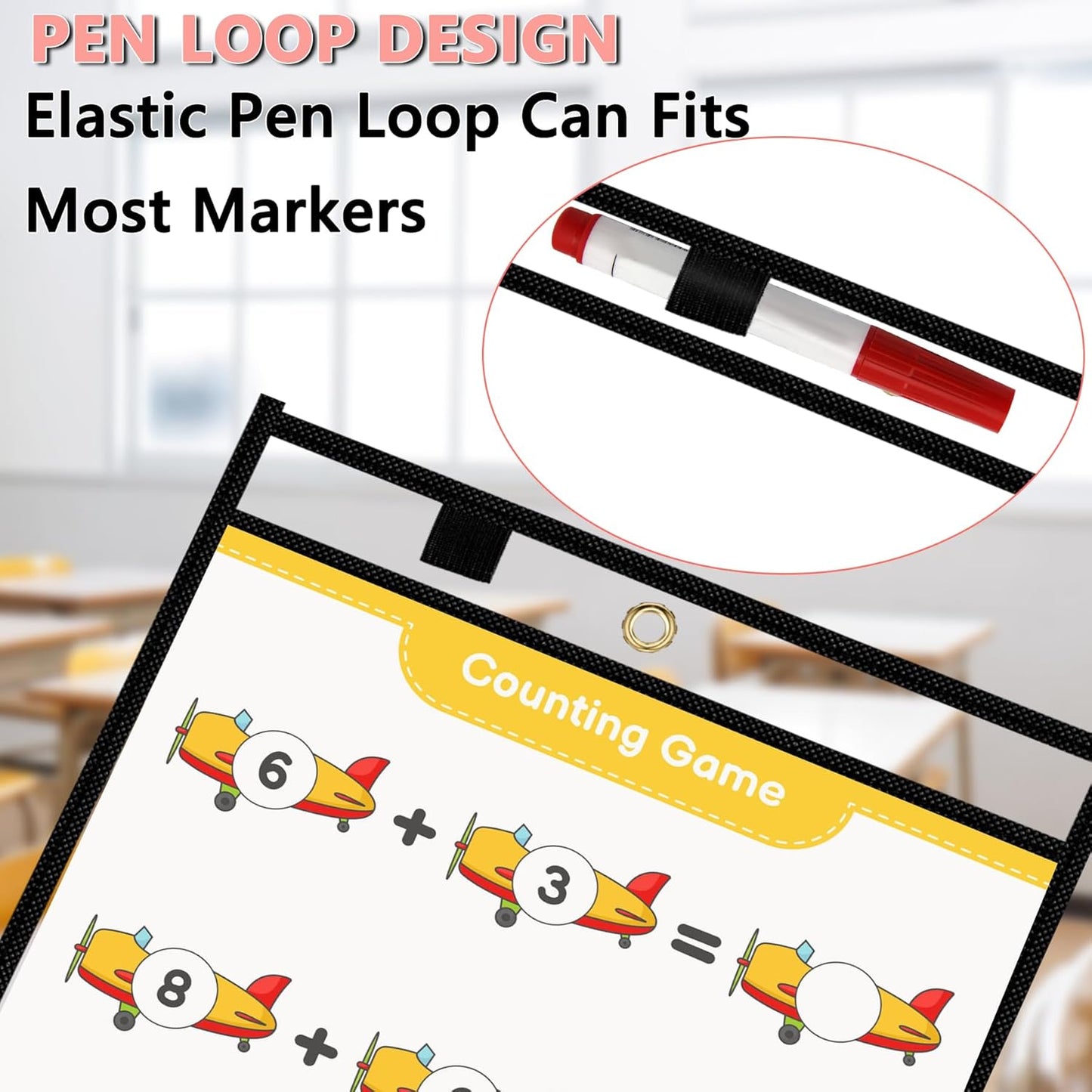 Antner 30 Packs Oversized Dry Erase Pockets Reusable Sleeves 10x13 Job Ticket Holders, Clear Plastic Dry Erase Pouches Heavy Duty Sheet Protectors for Teacher School Classroom Office Supplies, Black