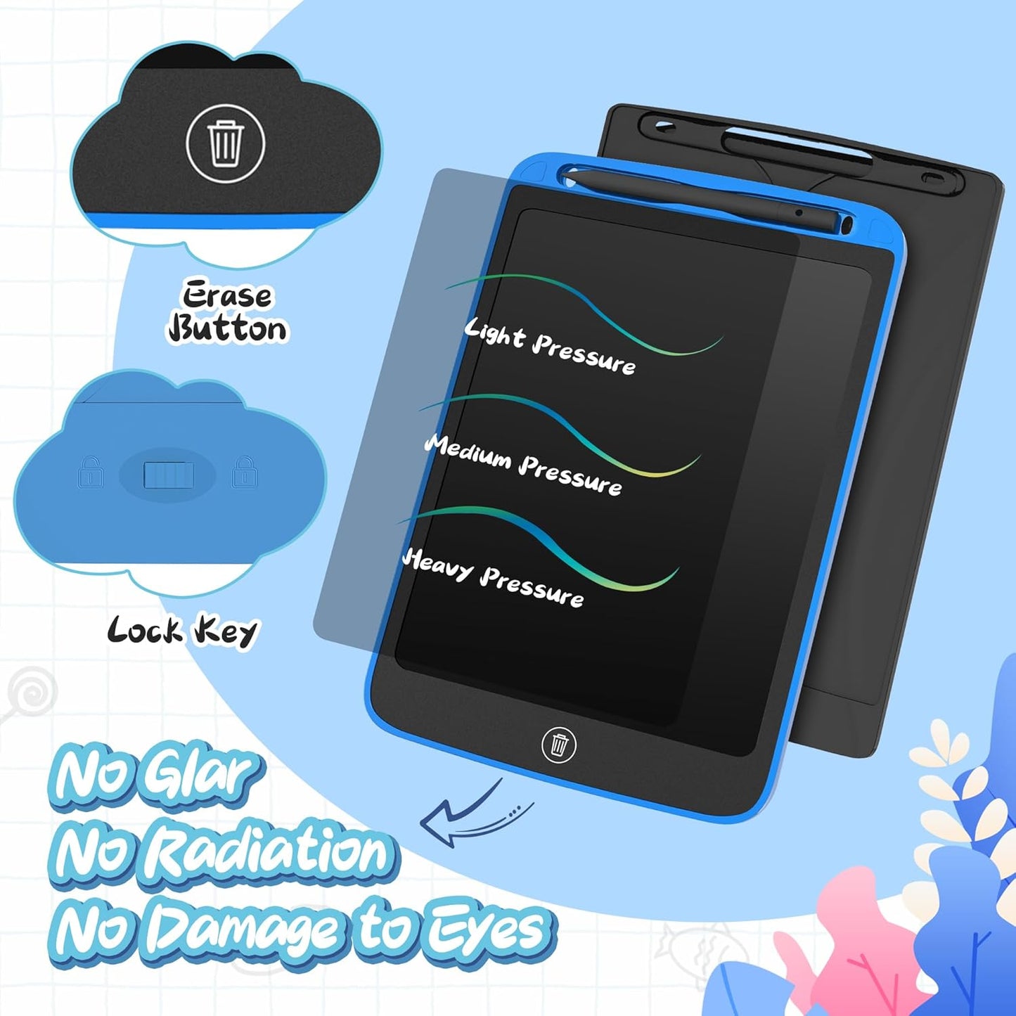 SOOOO LCD Writing Tablet for Kids 10 inch 2 Packs, Doodle Board, Drawing Tablet for Toddler Girls/Boys Toys Learning Drawing Toy for 3 4 5 6 7 Years Old Kids, Dark Blue and Black