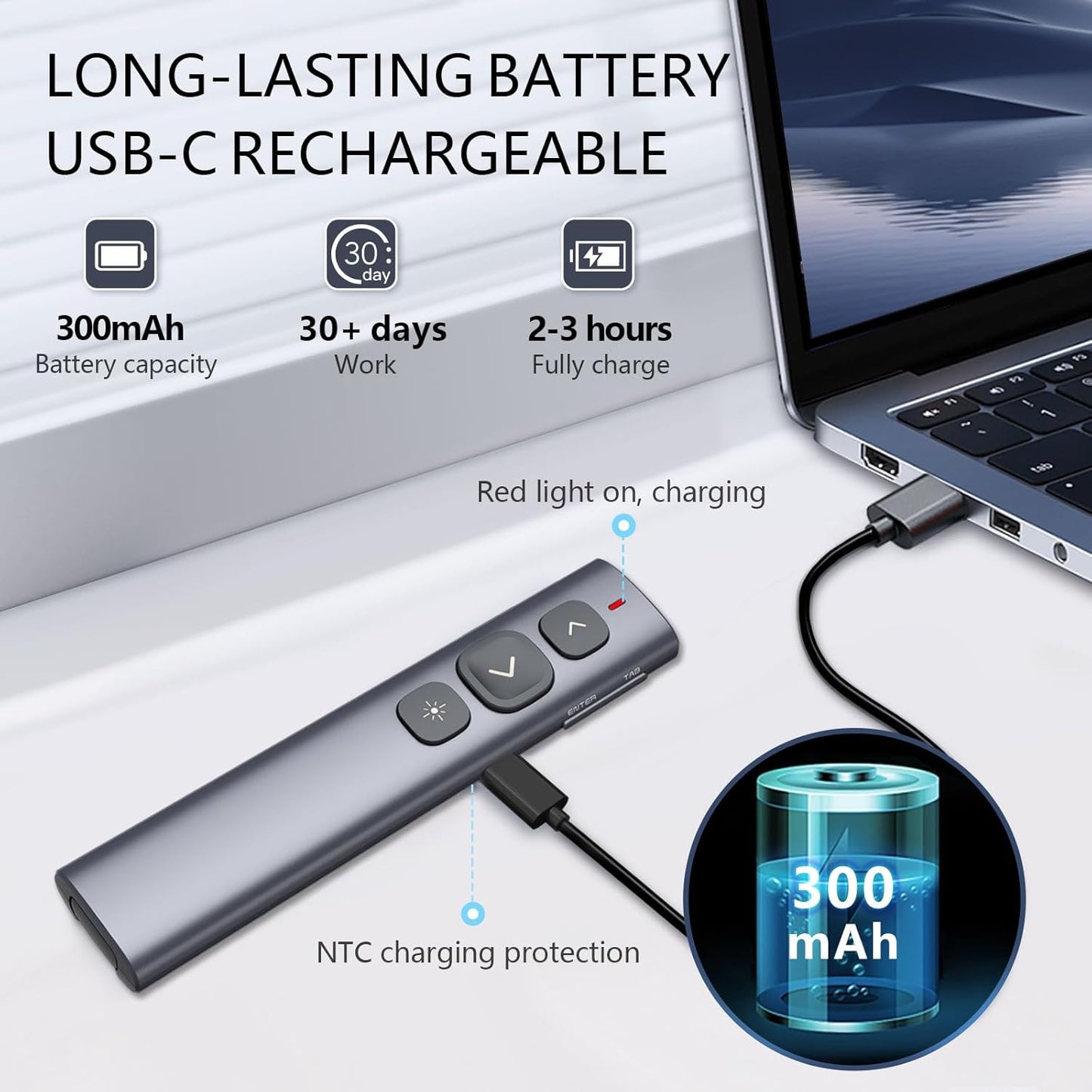 Norwii N95 Presentation Clicker with USB-A&C Receiver, PowerPoint Clicker for Presentation Remote, Rechargeable Wireless Presenter Pointer, Slide Advancer for PC/Laptop/e-Book(Red, USB-AC)