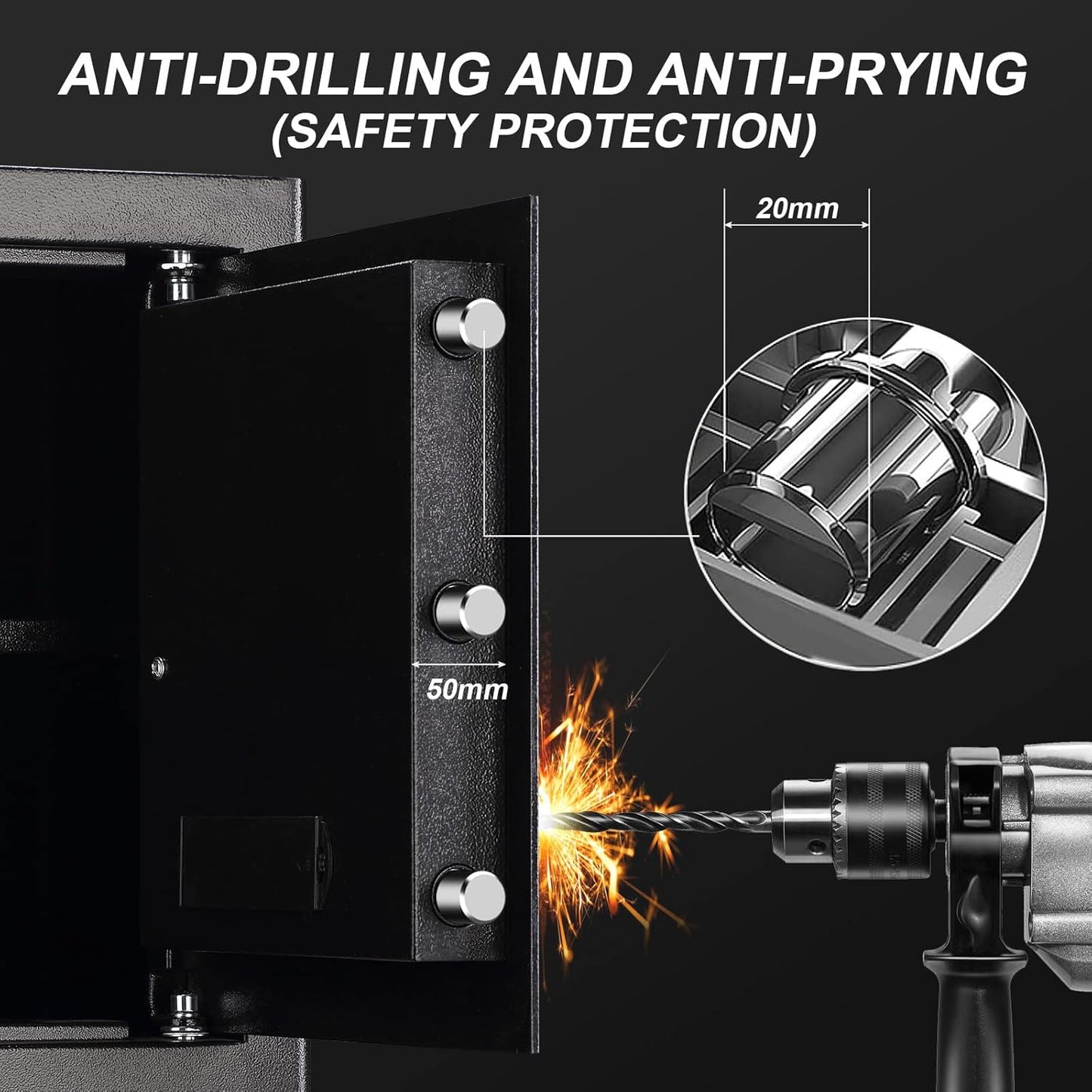 Tenamic Fireproof Waterproof Home Safe 2.0 Cuft - Keypad Large Lock Box Cabinet, Solid Alloy Steel for Office, Hotel - Black