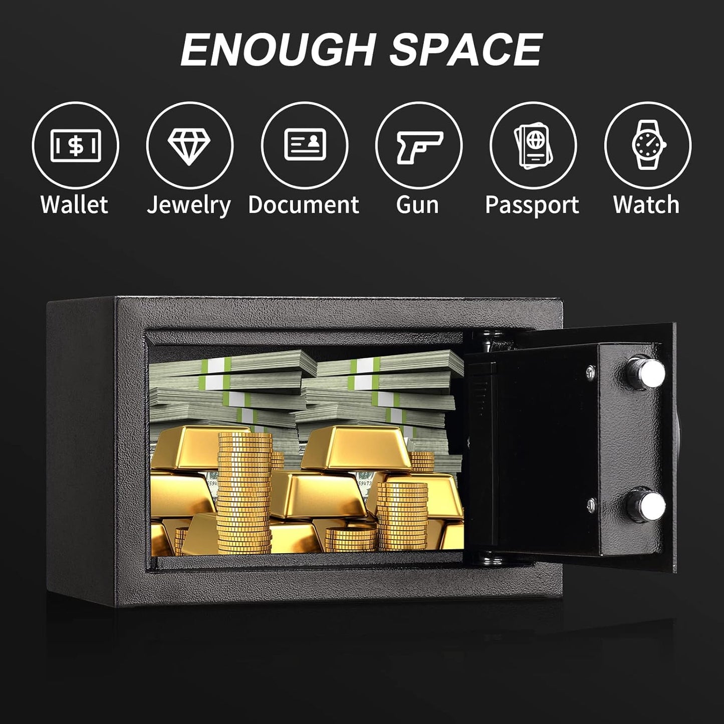 Tenamic Safe Box 0.4 Cuft Fireproof, Waterproof, Keypad Small Cabinet Lock Box, Solid Alloy Steel Office Hotel Home Mini Safe, Black