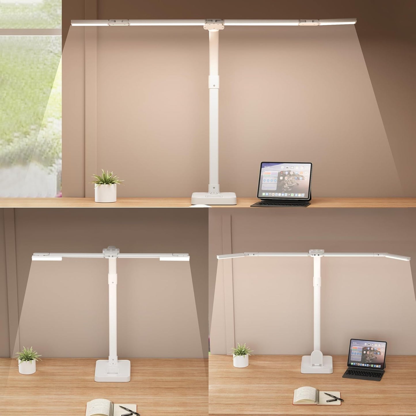 LED Desk Lamp for Home Office - 24W Bright Double Head Desk Light with Clamp Eye Caring Architect Task Light 25 Lighting Modes Adjustable Flexible Gooseneck Lamp (All White)