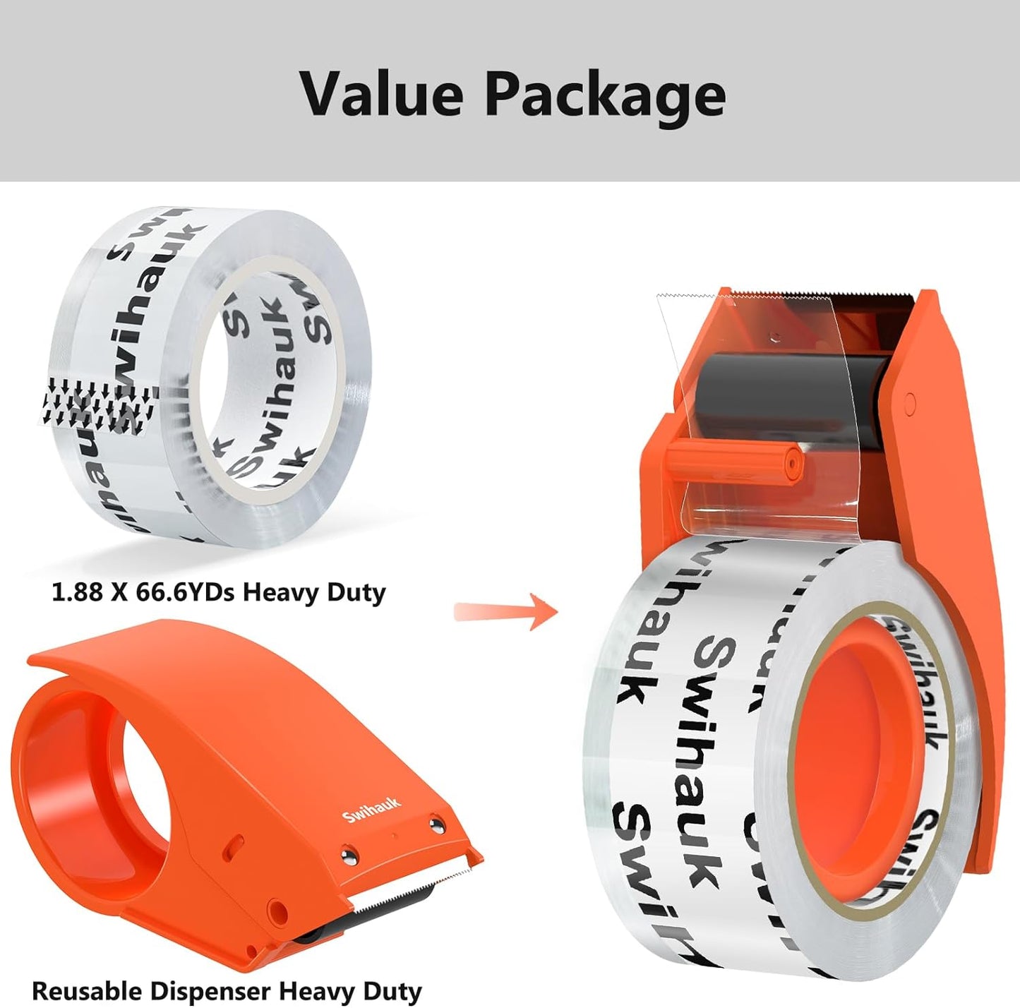 1.88 in x 66.6 YDs Clear Heavy Duty Packing Tape with Dispenser, Strong & Durable Shipping Tape, Packaging Tape, Packing Tape Dispenser for Packing Boxes, Moving Supplies, Shipping and Mailing