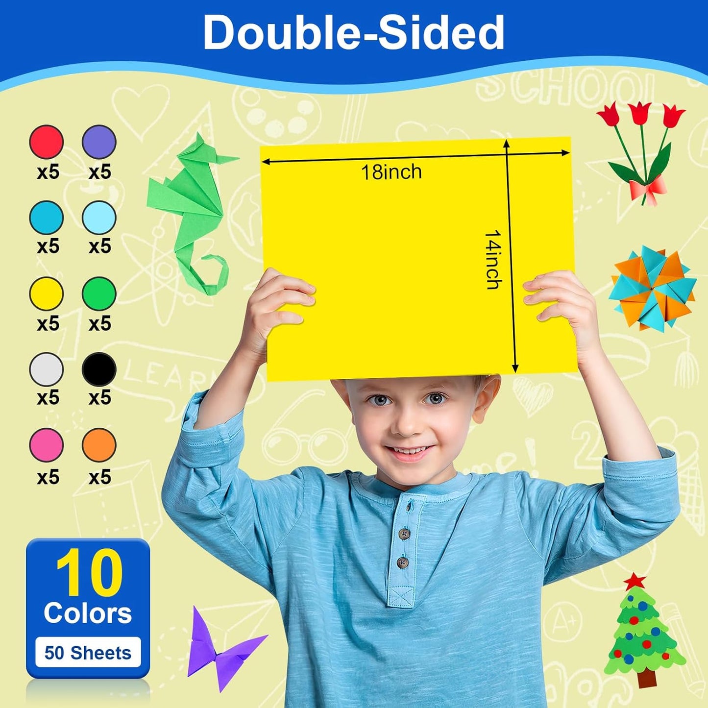 50 Pcs Poster Board Colorful Paper 14x18, ROOKEA Vision Boards Bulk Blank Graphic Display Posterboard Card Paper for Kids School Classroom Arts Craft Projects Drawing Scrapbooking