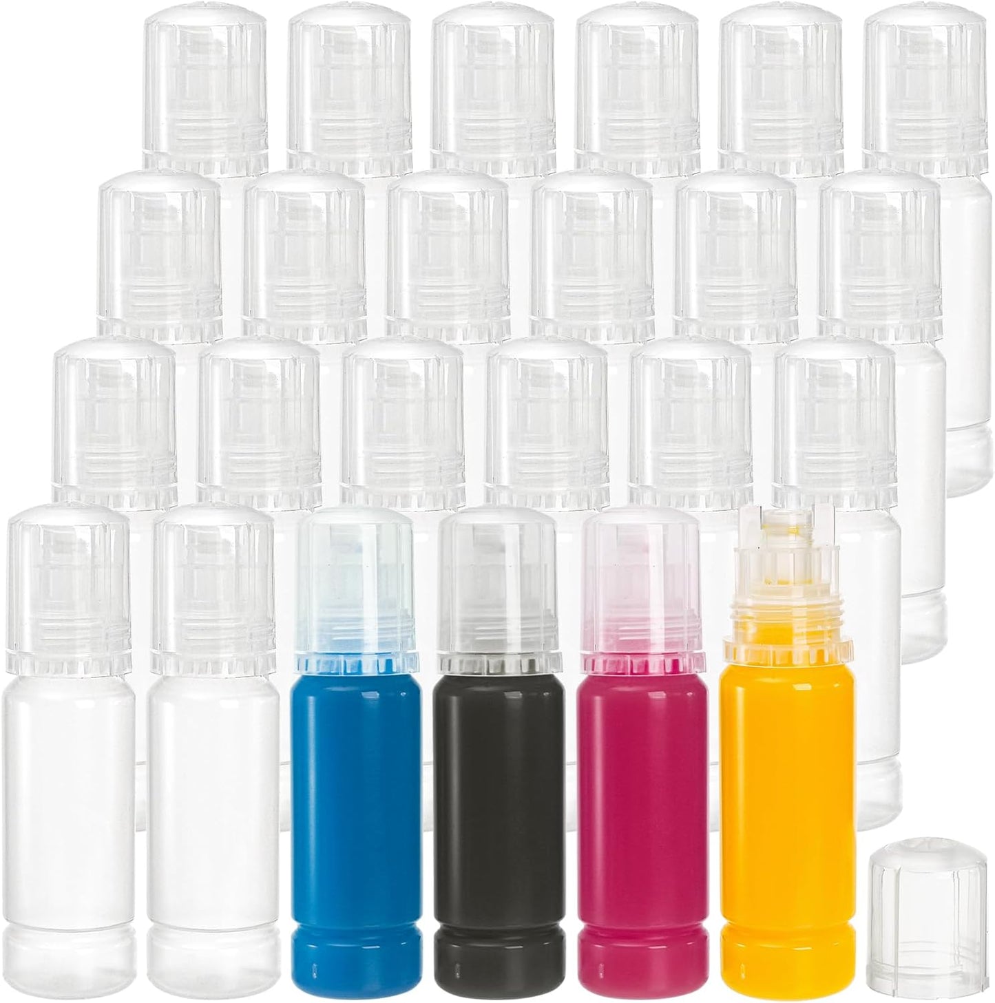 TOPZEA 24 PCS 70 ML Bottle Empty, 502 Ink Refill Bottles Universal Empty Ink Bottles with Leakproof Cap for Printers Tank, Easy to Refill