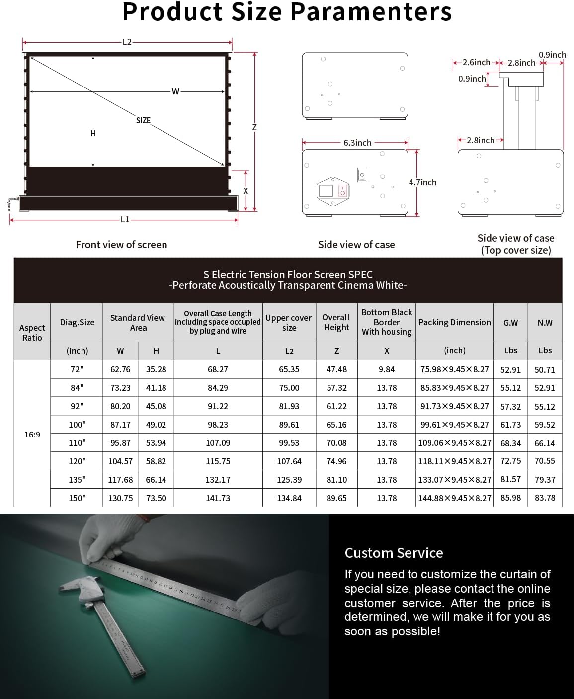 VIVIDSTORM- Projector Screen S 84 Inch Portable Folding Stand Floor Rising Movie Screen Sound Transparent Perforated White Screen Compatible with Ordinary Projector,VWSDSTPW84H