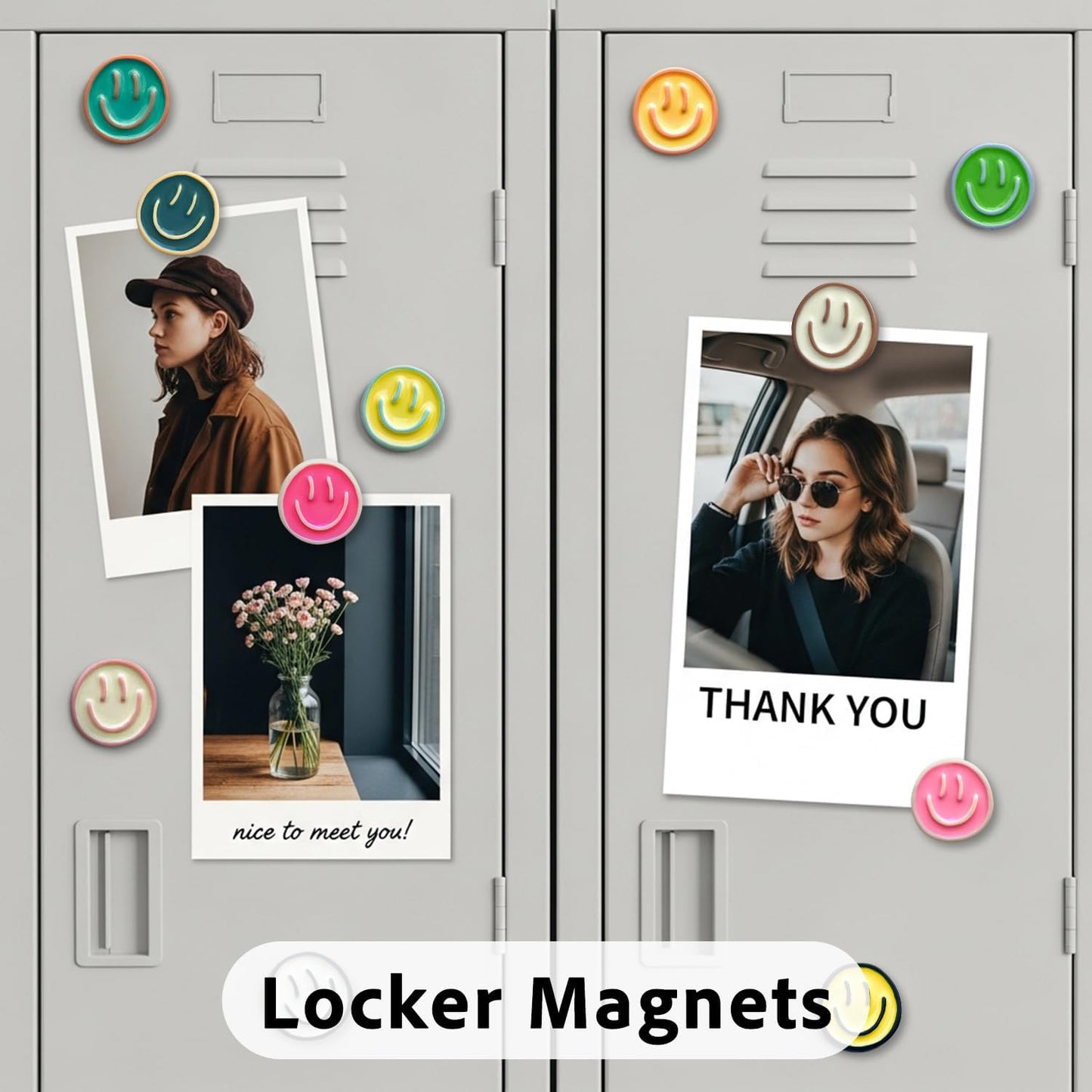 Qualsen 24 Pcs Cute Fridge Magnets, Fun Colorful Decorative Smiley Face Magnet for Lockers, Whiteboard, Offices, Schools and Homes, Locker Magnets for Girls