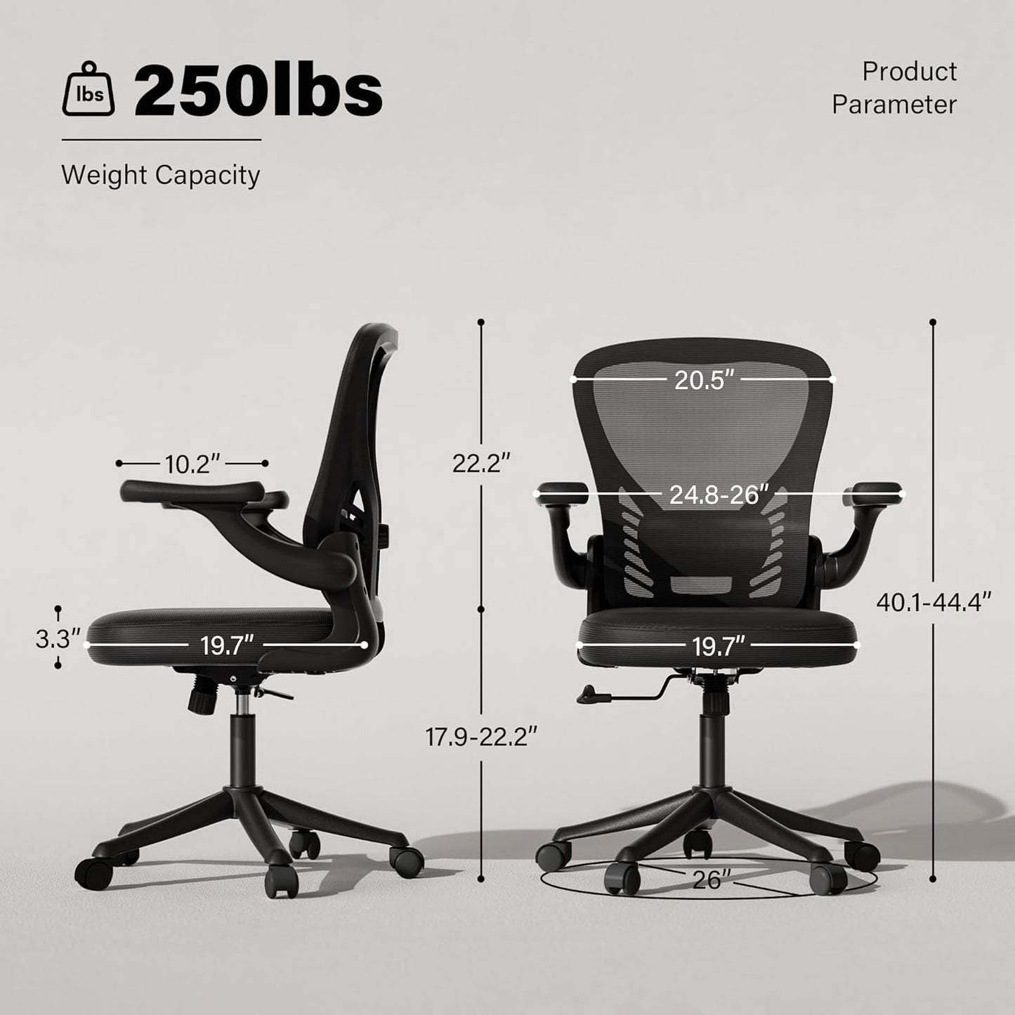 GYI Computer Desk Chair, Ergonomic Office Desk Chairs with Mesh Back, Adjustable Lumbar Support, Height, 3D Flip-up Arms, Wheels, Rocking Function, Black