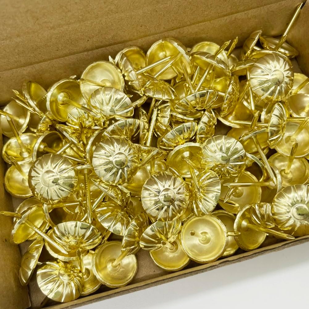Let's Decorate 100PCS D16mm/0.63" Gloden Flower Upholstery Tacks, Decorative Tacks for Sofa Couch, Furniture Metal Thumb Tacks, Home DIY Decorative Nail Heads Nails (100, 16mm Gloden Flower)