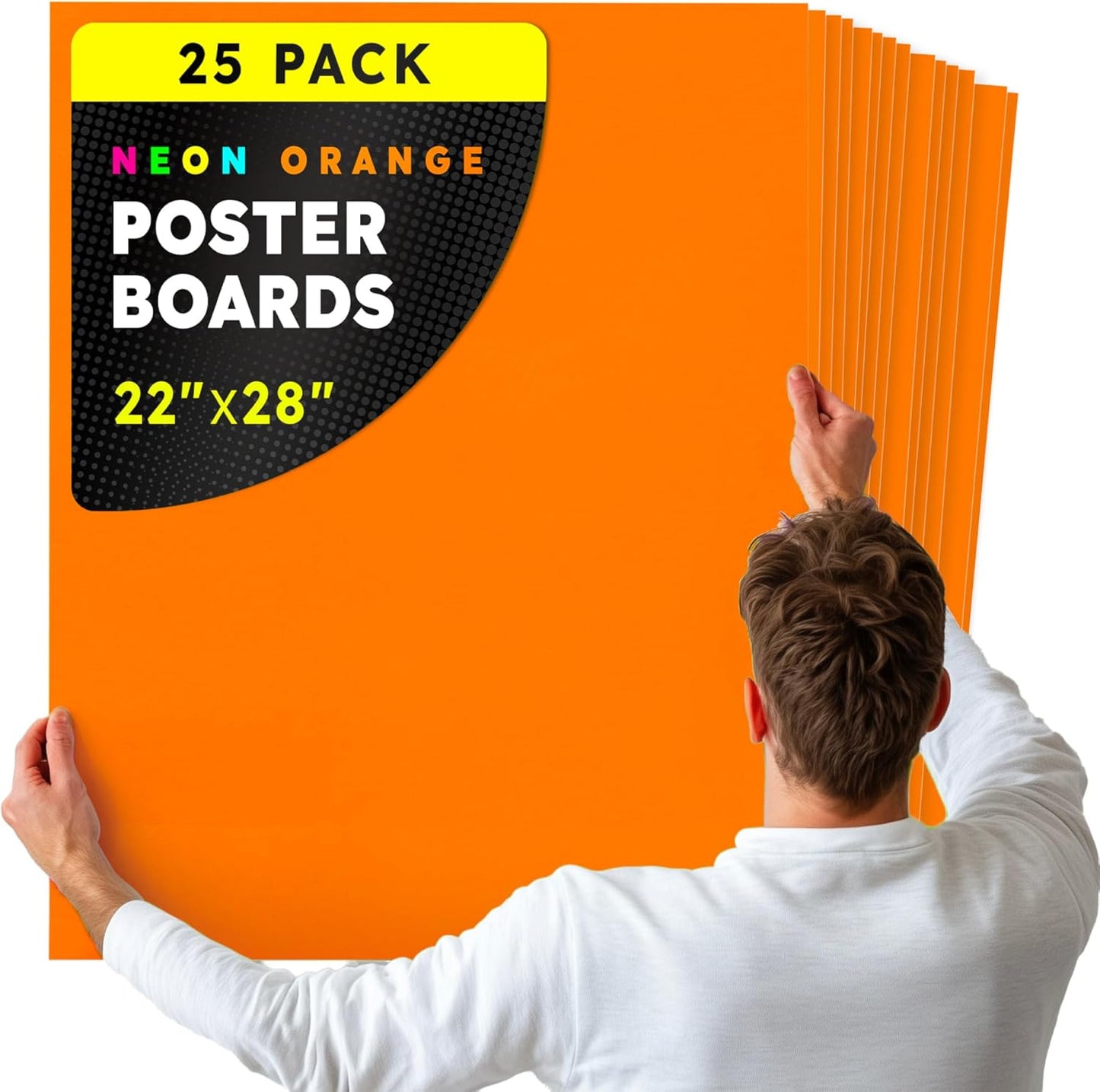 Hygloss Large Poster Board 22x28 - 25 Neon Orange Single Color Poster Boards Bulk Pack - 10 Pt. Thickness Colored Poster Board Paper for Projects, Signs, Displays - Posterboard Multipack 22" x 28"