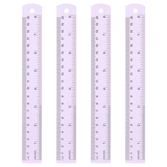 HARFINGTON 4pcs Metal Straight Ruler 20cm Metric SAE Aluminum Alloy Measuring Rulers Scale Tool with Hole for Measure Study Reading Classroom Office, Purple